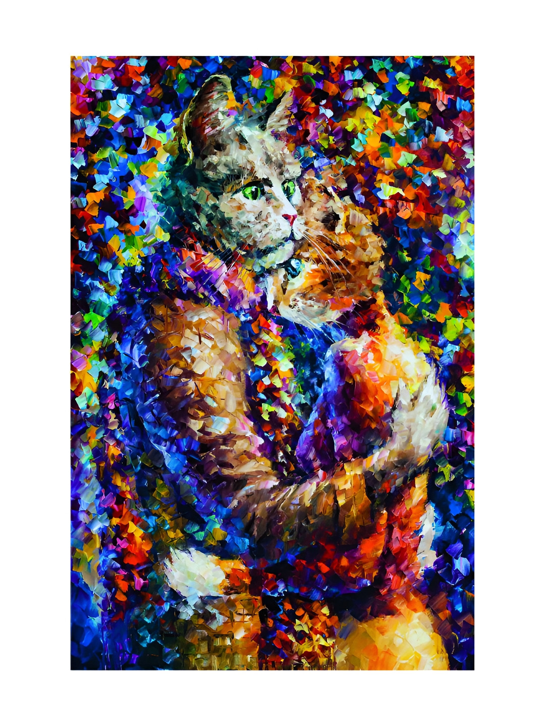 Inephos Purple & Brown Canvas Birds and Animals Cat Hug Unframed Wall Paintings