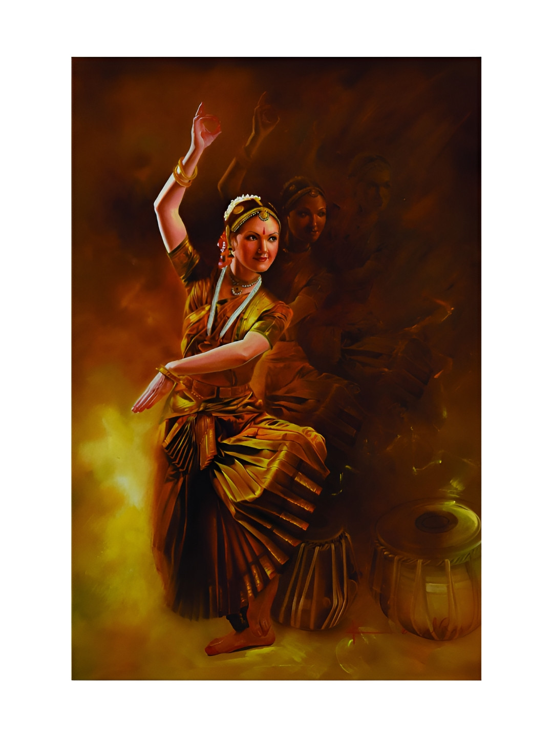 Inephos Yellow & Nude-Coloured Canvas Unframed Wall Painting