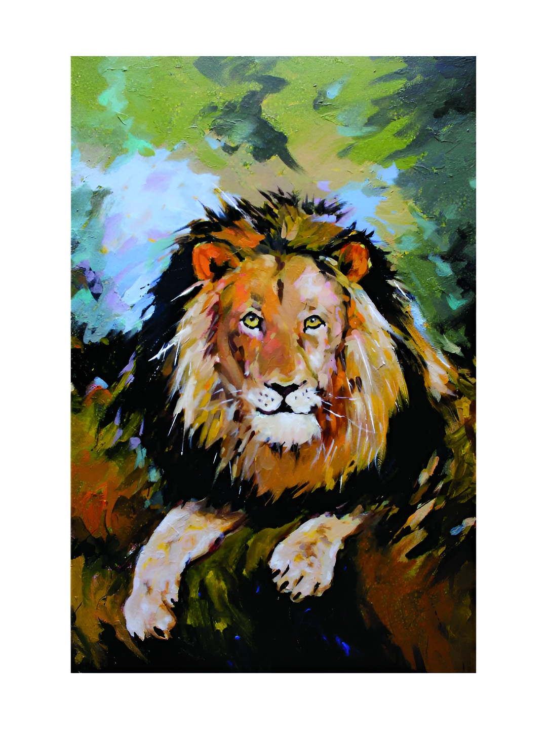 Inephos Brown & White Canvas Birds and Animals Beautiful Lion Wildlife Wall Painting