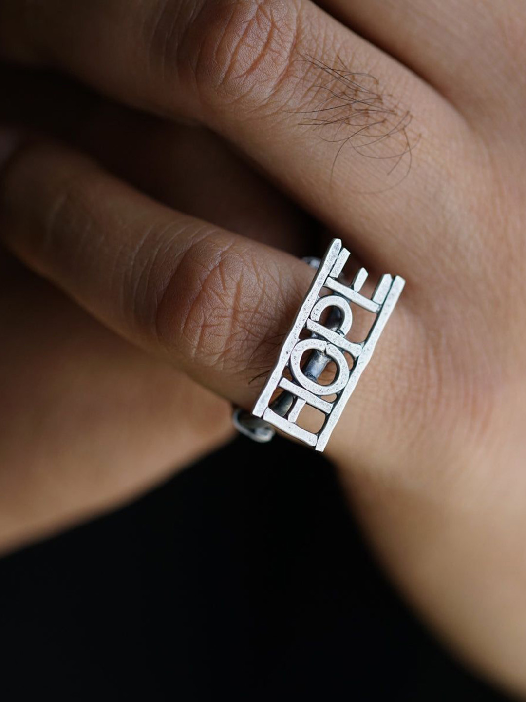 House of Aadyaa 925 sterling Silver Hope Akshar Finger Ring