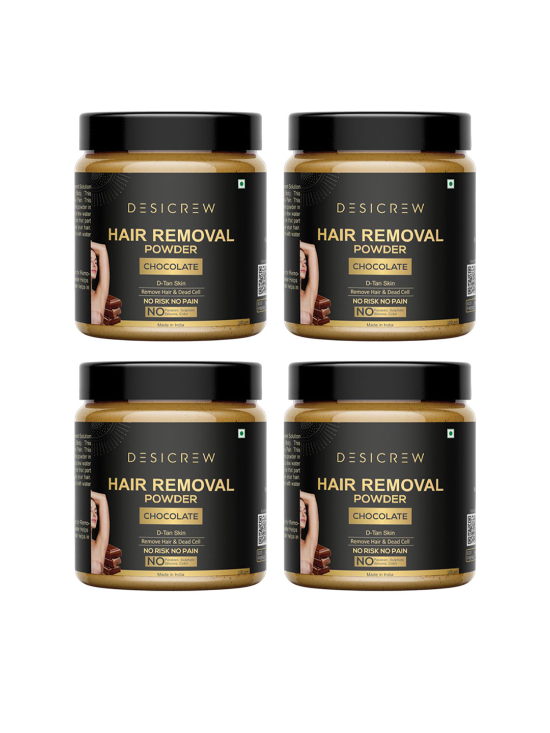 Desi Crew Set Of 4 Hair Removal Powder For De-Tan Skin - 100 g Each