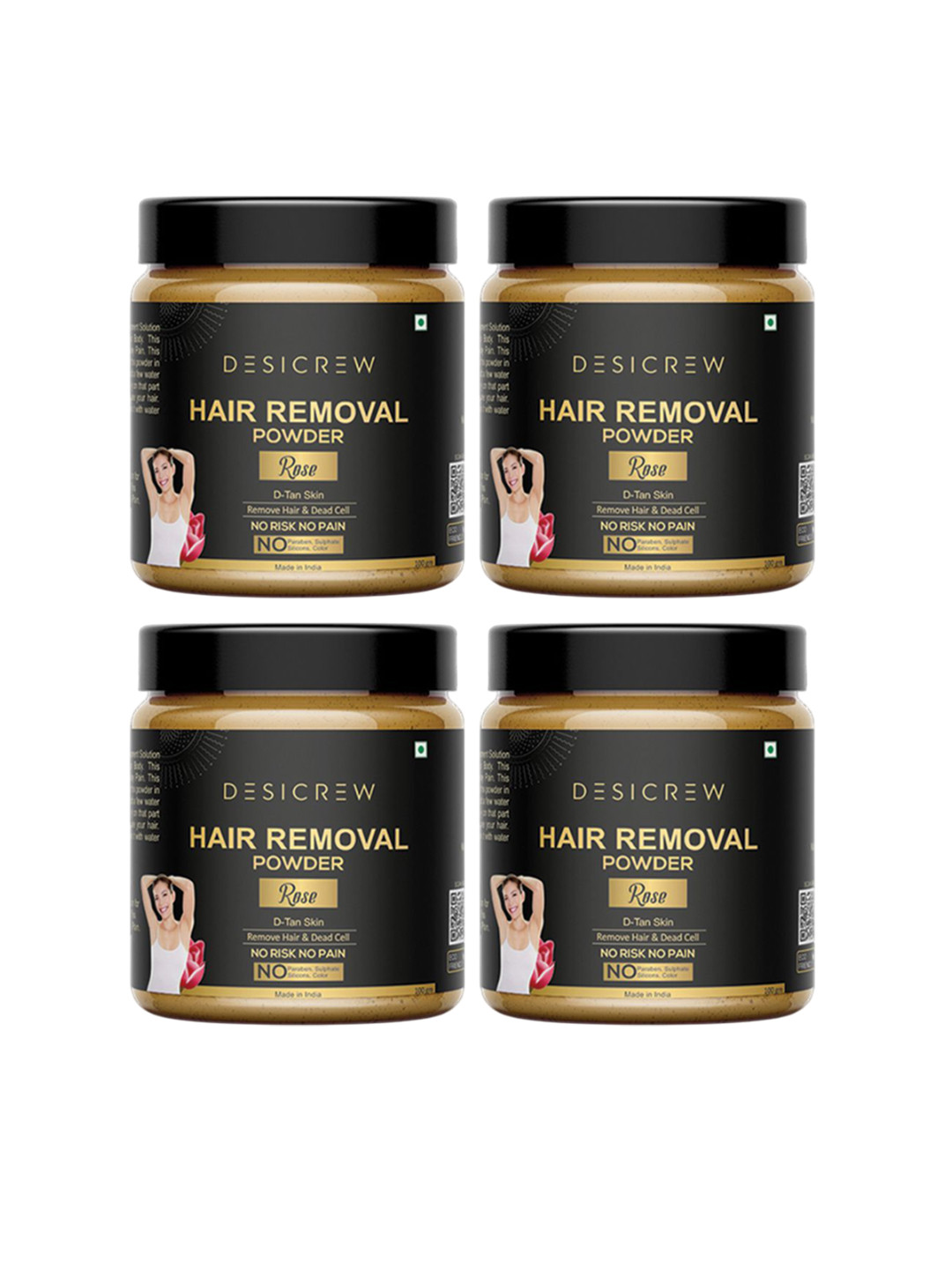 Desi Crew Set Of 4 Rose Hair Removal Powder - 100 g Each