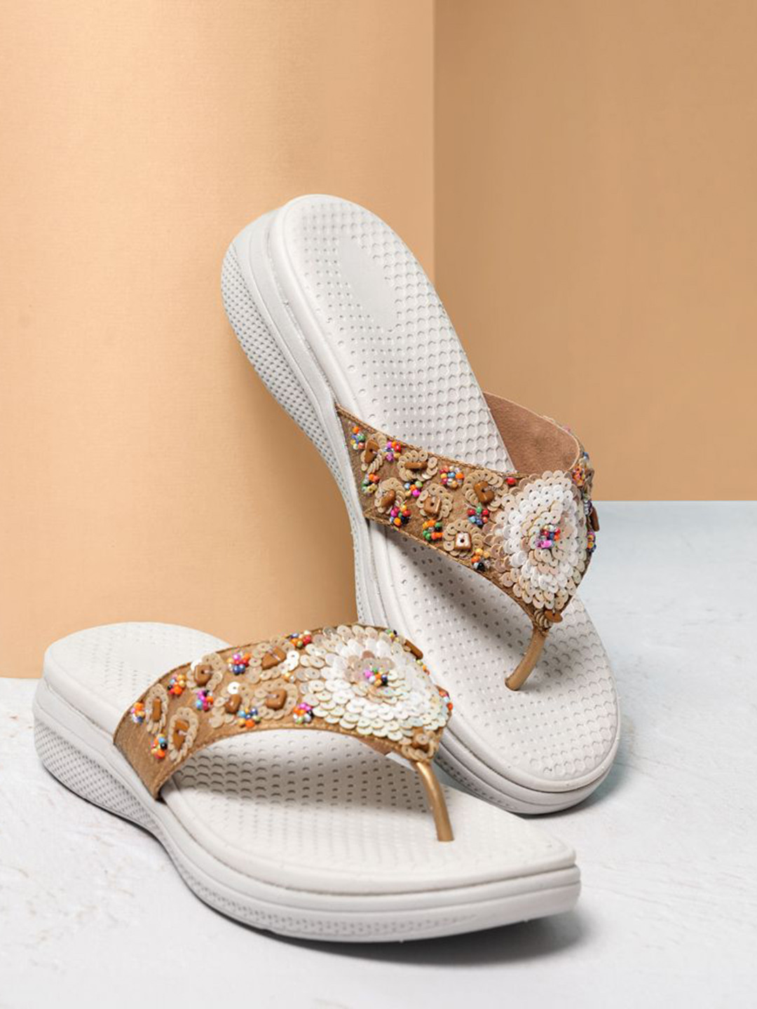 Indifeet Women Embellished Ethnic and Comfortable Oppen Toe Thong Platform Sandals