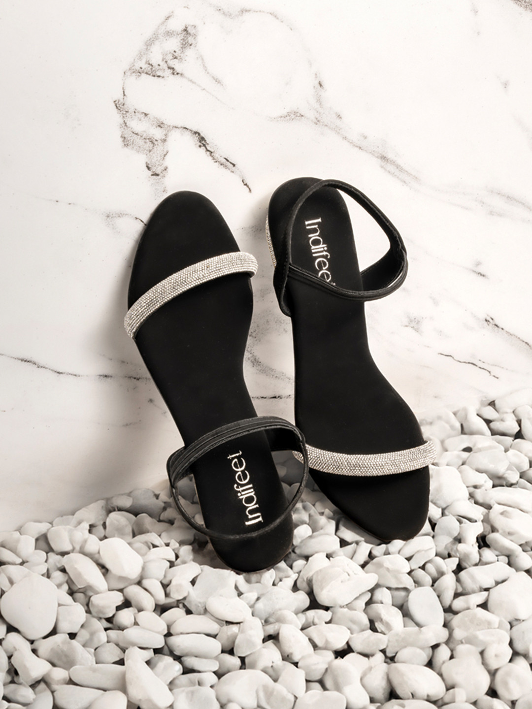 Indifeet Women Embellished Block Heels Black Party Sandals