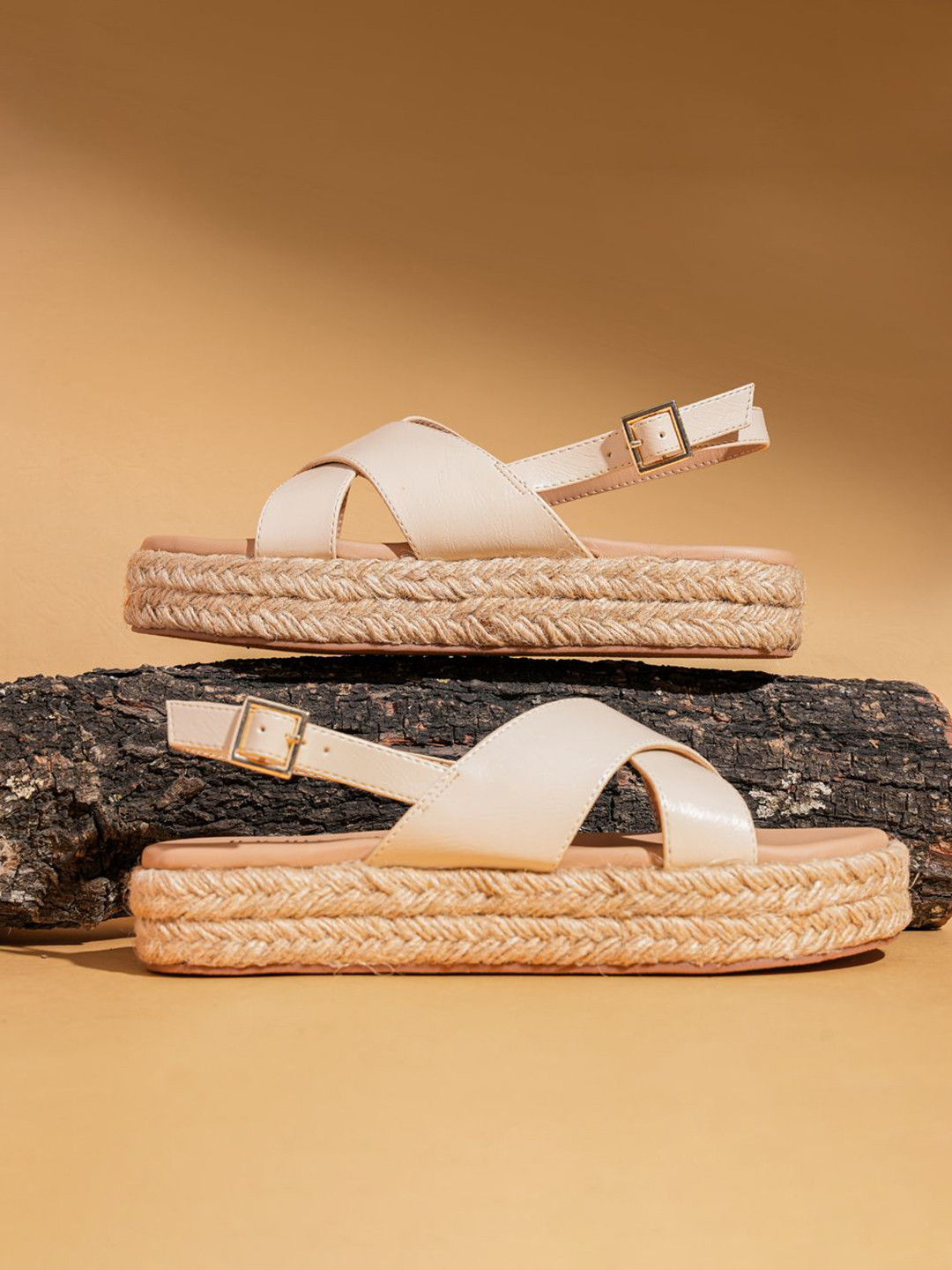 Indifeet Women Textured Open Toe Espadrilles Platform Heel Sandals with Buckle