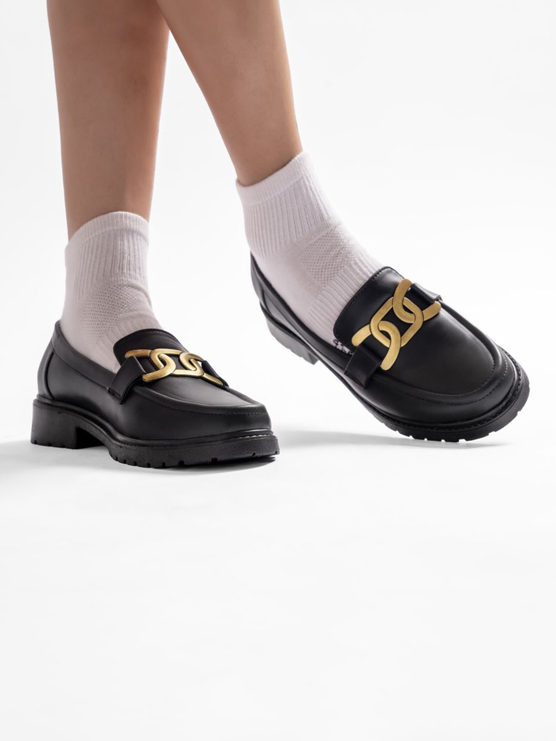 Indifeet Women Formal and Chunky Black Platform Loafer Shoes