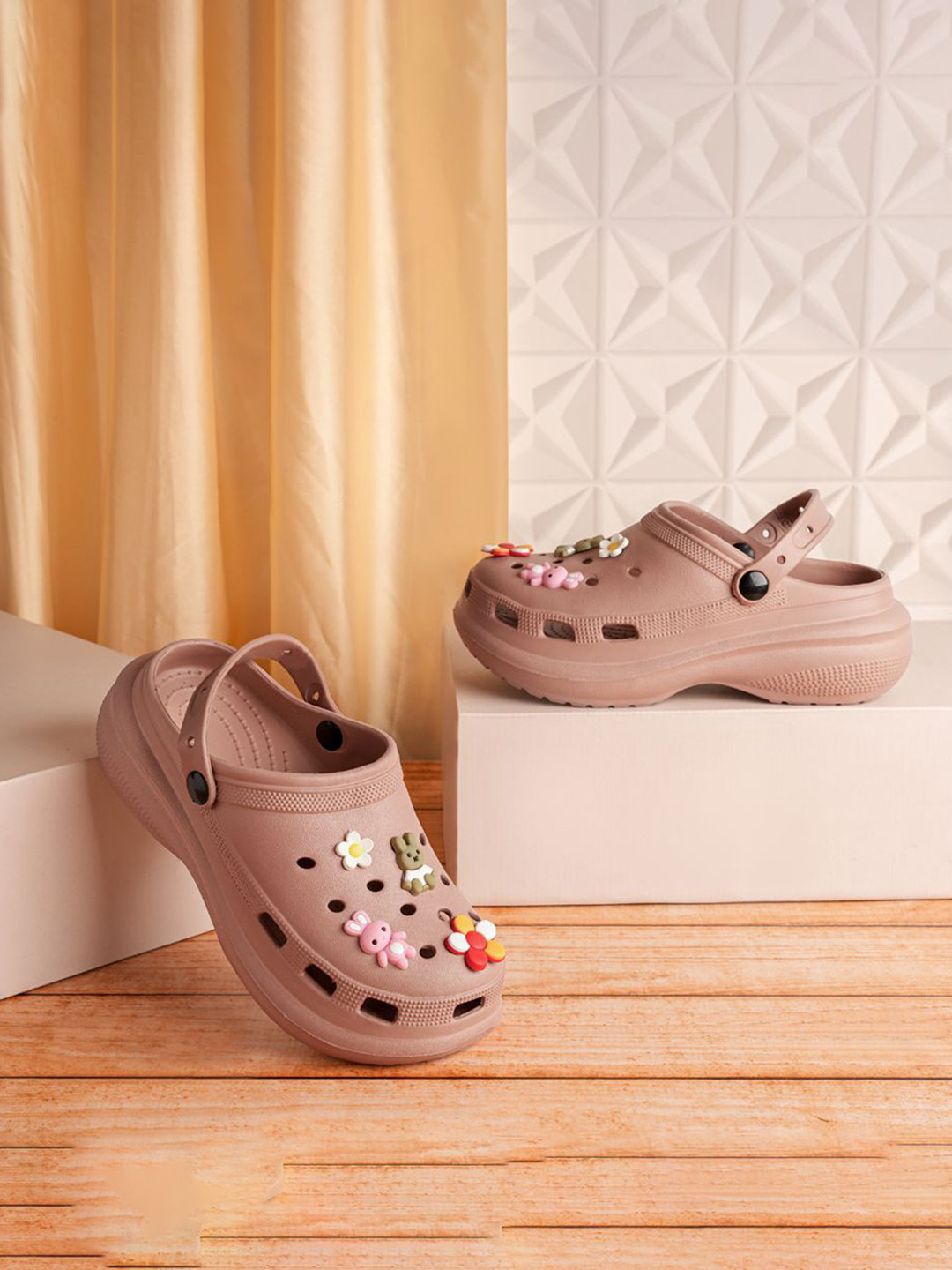 Indifeet Women Waterproof Pink Platform Rubber Clogs