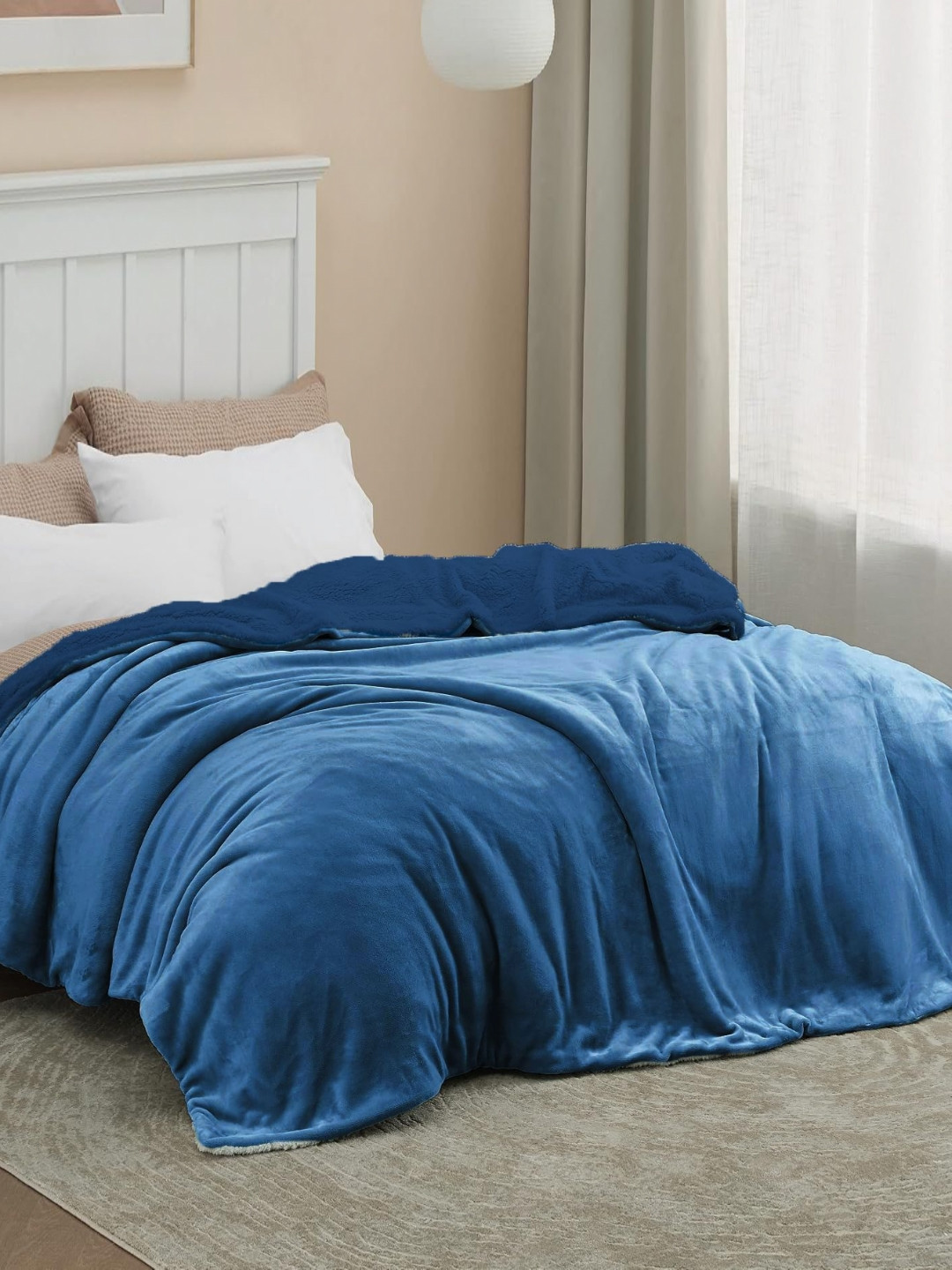 THE little BIG STORE Blue Fleece AC Room 500 GSM Flannel & Sherpa Reversible Bed Dohar