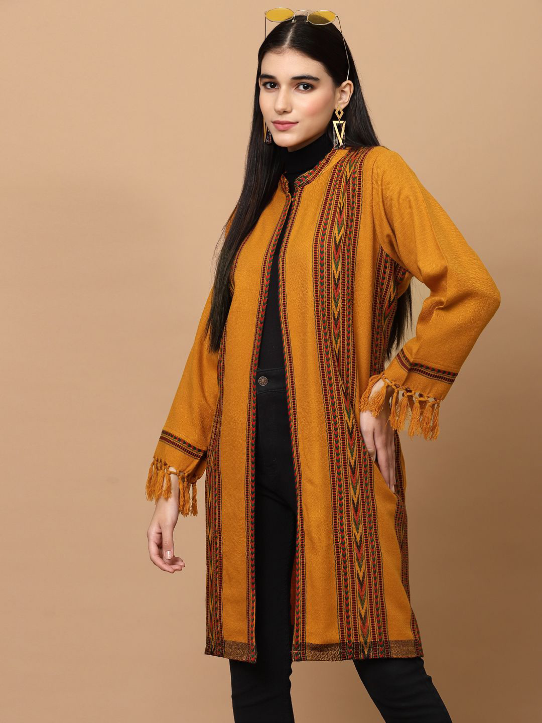 WEAVERS VILLA Women Self Design Cashmere Longline Poncho