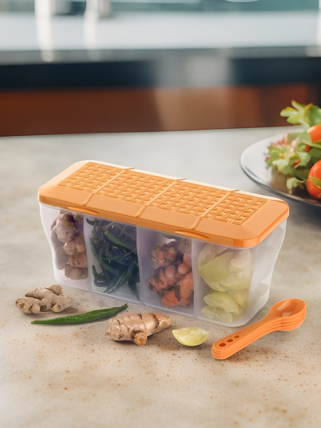 Metrolife Orange Plastic Easy To Clean Flip Top Fridge Container-1.8L