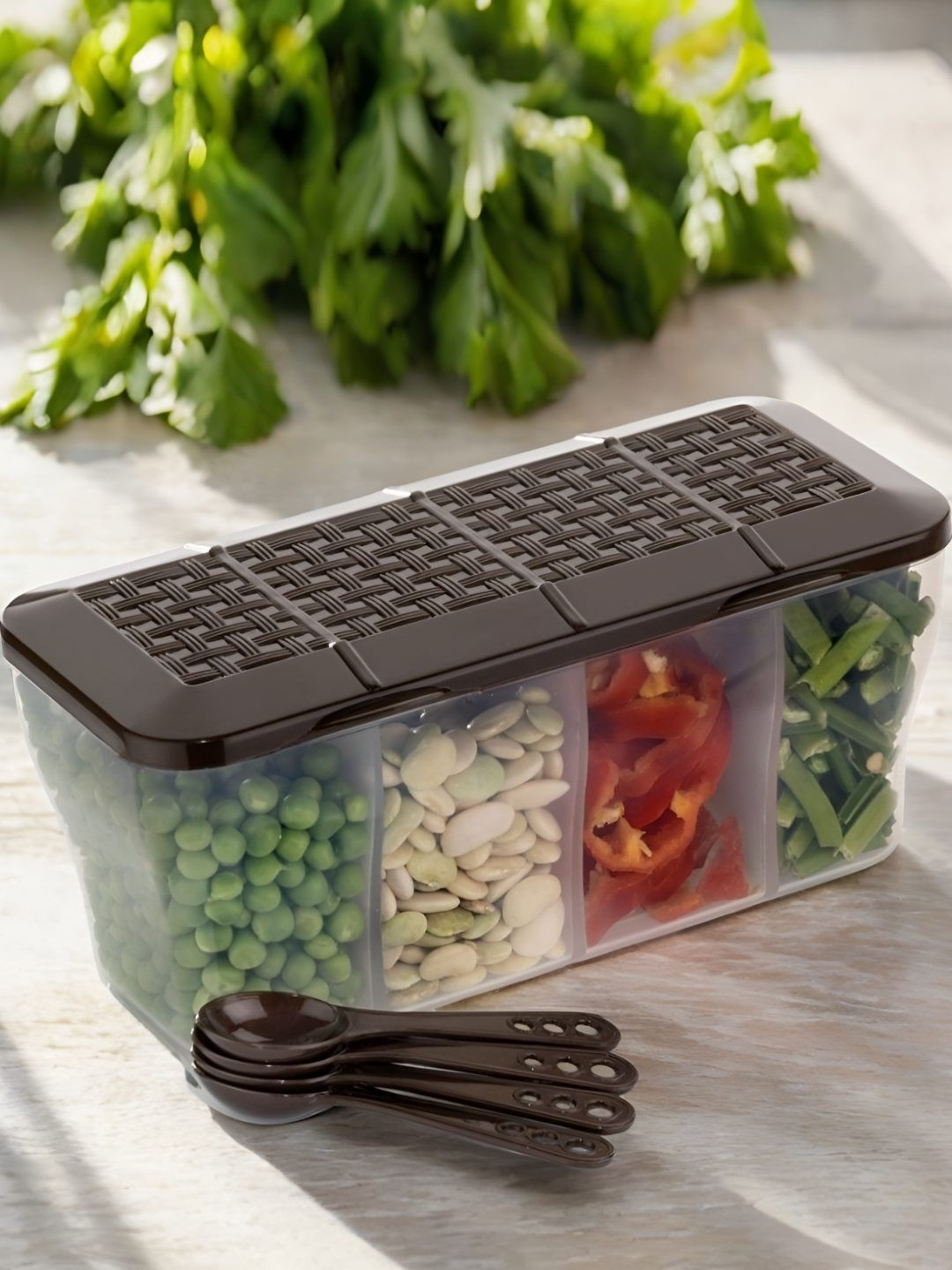 Metrolife Brown Plastic Easy To Clean Flip Top Fridge Container-1.8L