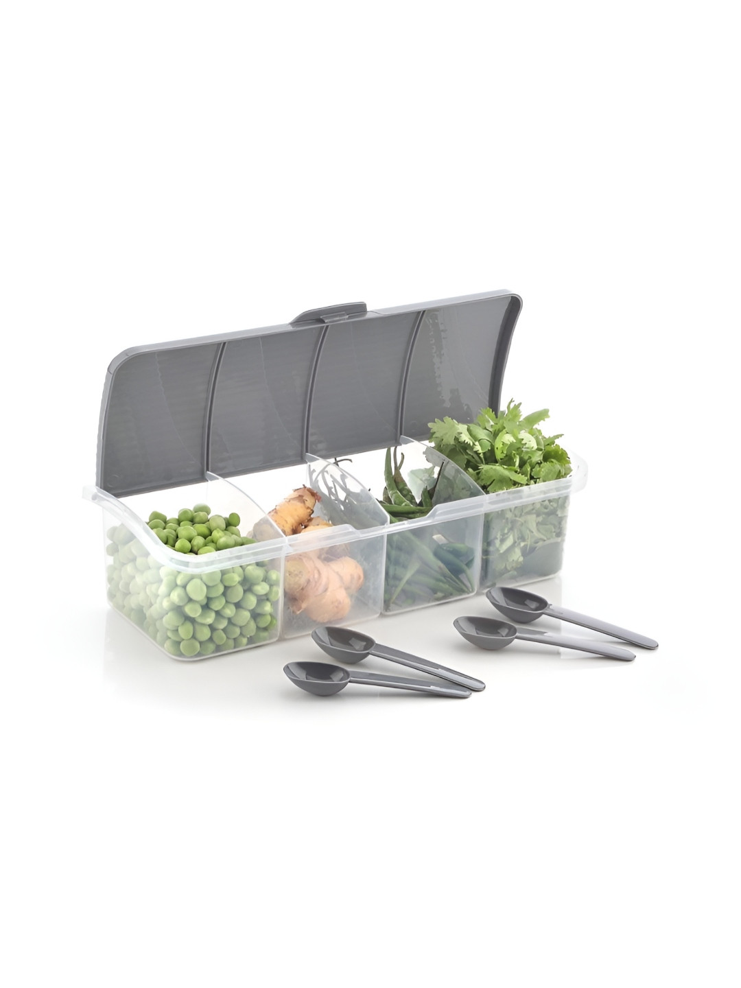 Metrolife Grey Plastic Easy To Clean Flip Top Fridge Container-1.7L