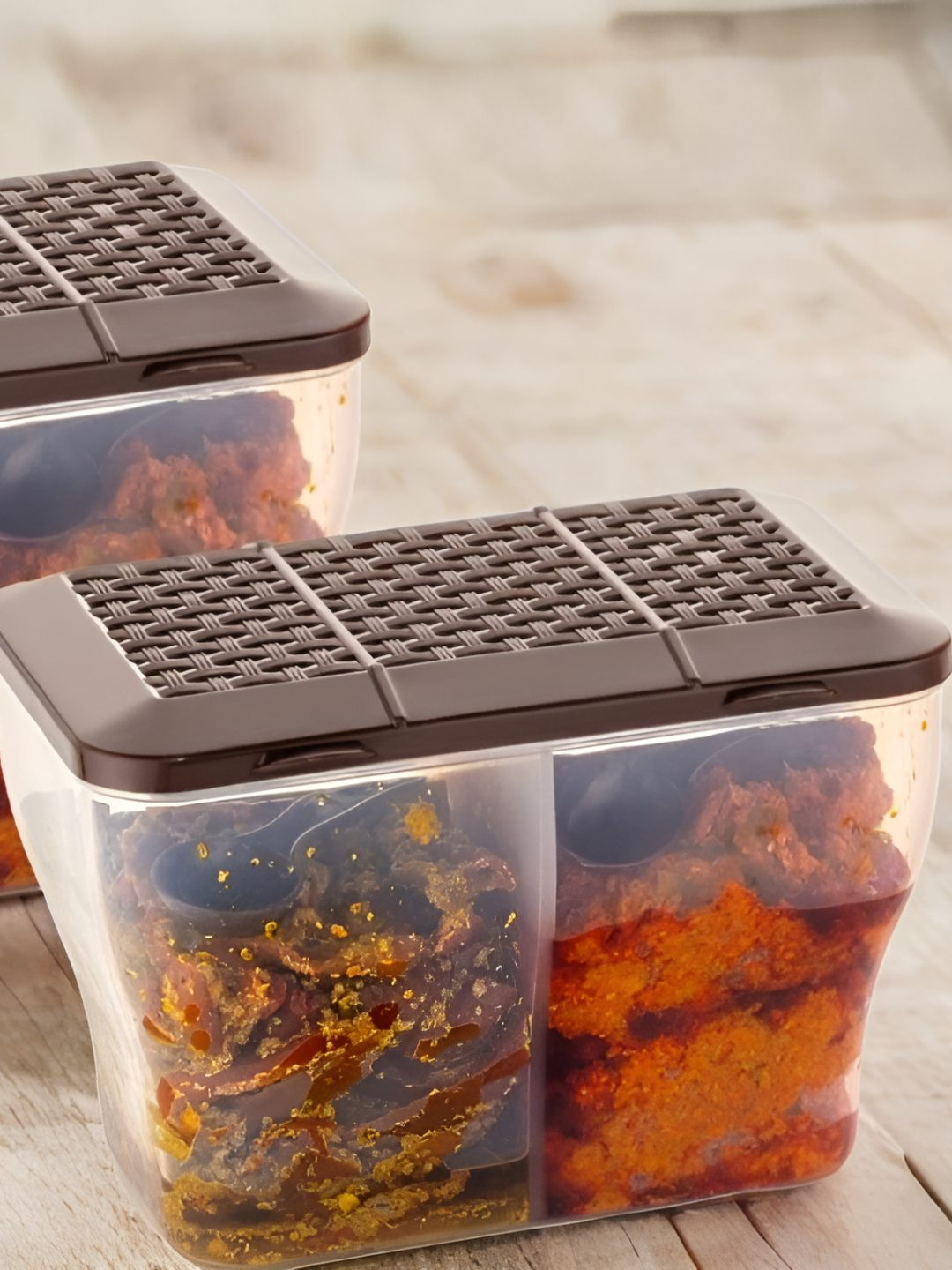 Metrolife 2 in 1 Brown Plastic Easy To Clean 2 Piece Flip Top Fridge Container-2L