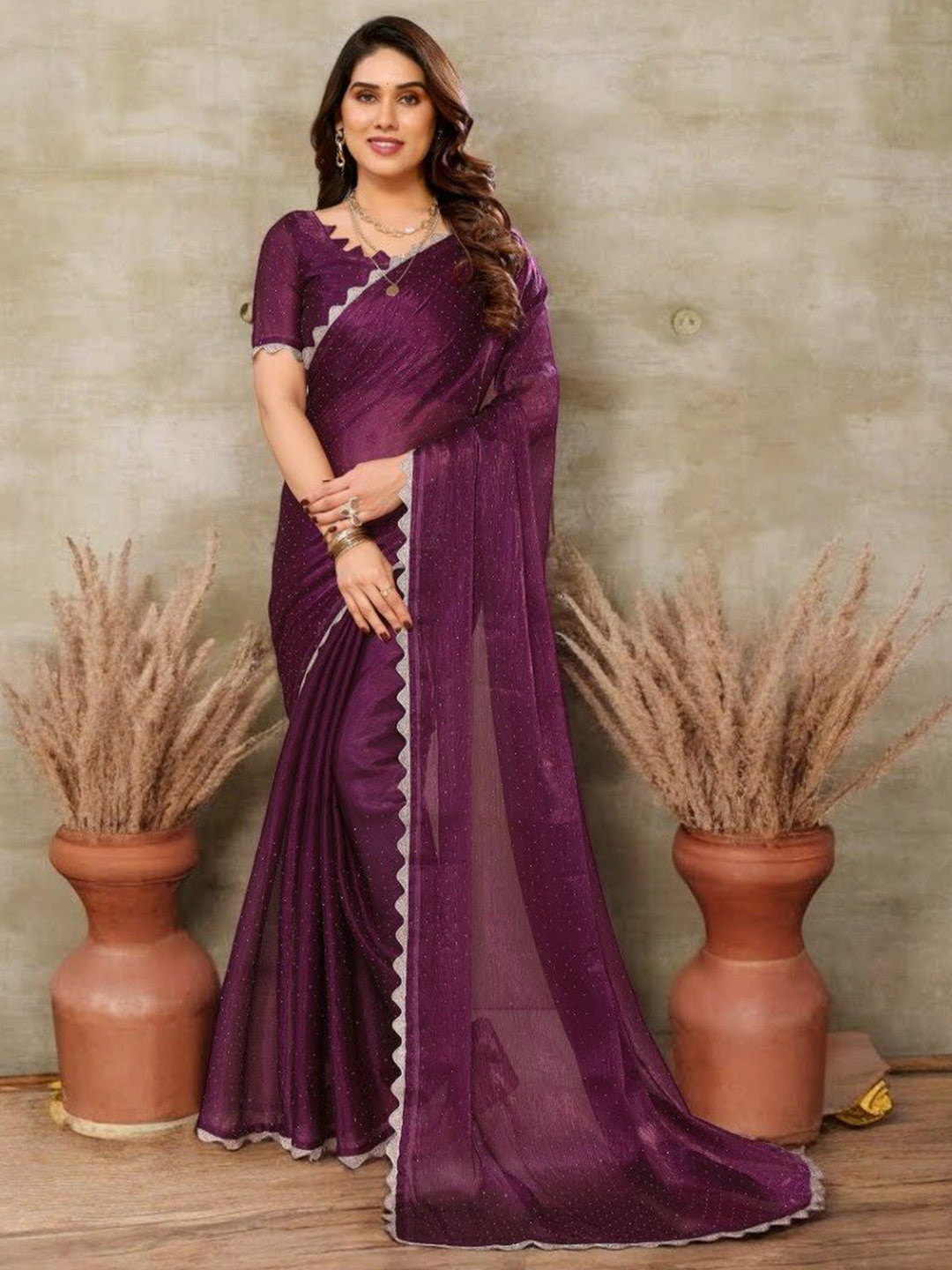 Vipra Designer Embellished Beads and Stones Organza Saree