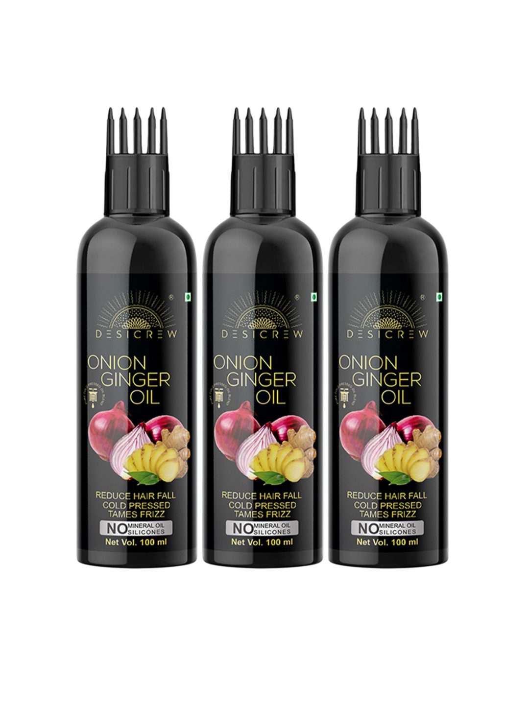 Desi Crew Set Of 3 Reduce Hair Fall Onion Ginger Hair Oil- 100 ml Each