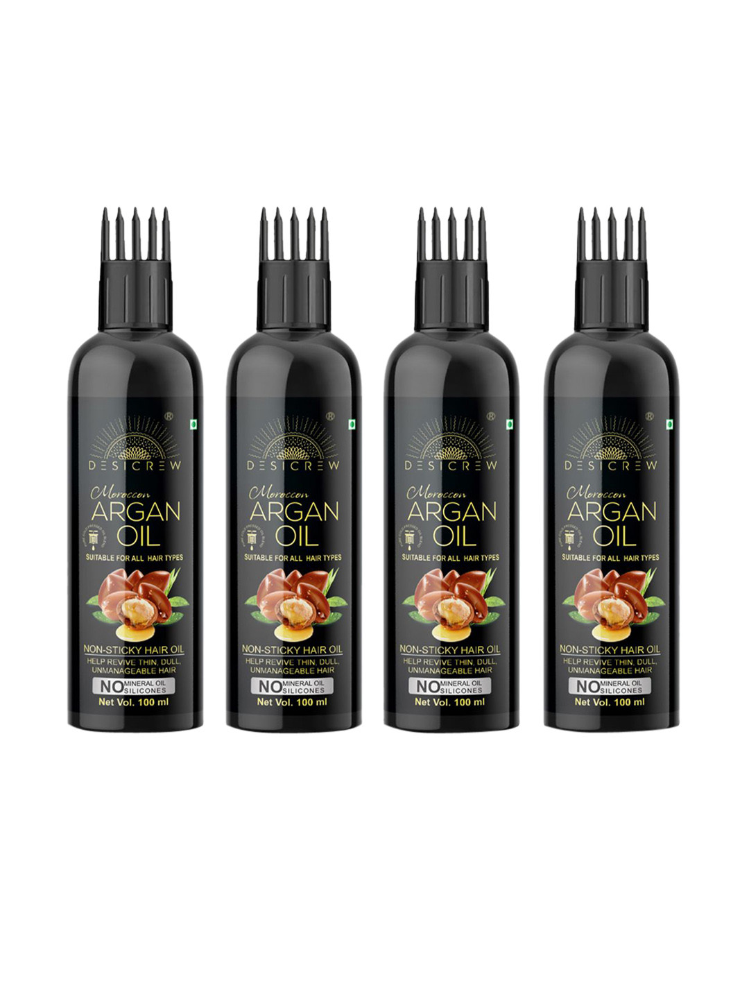 Desi Crew Set Of 4 Moroccan 100% Pure & Natural Argan Oil For Hair & Skin - 100 ml Each