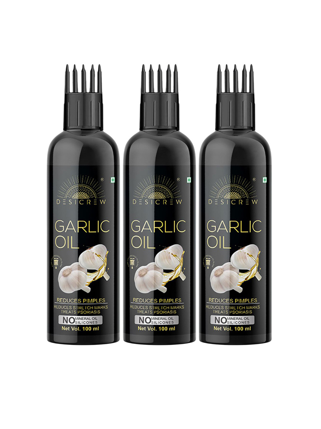Desi Crew Set Of 3 100% Pure & Natural Garlic Massage Oil  100ml Each