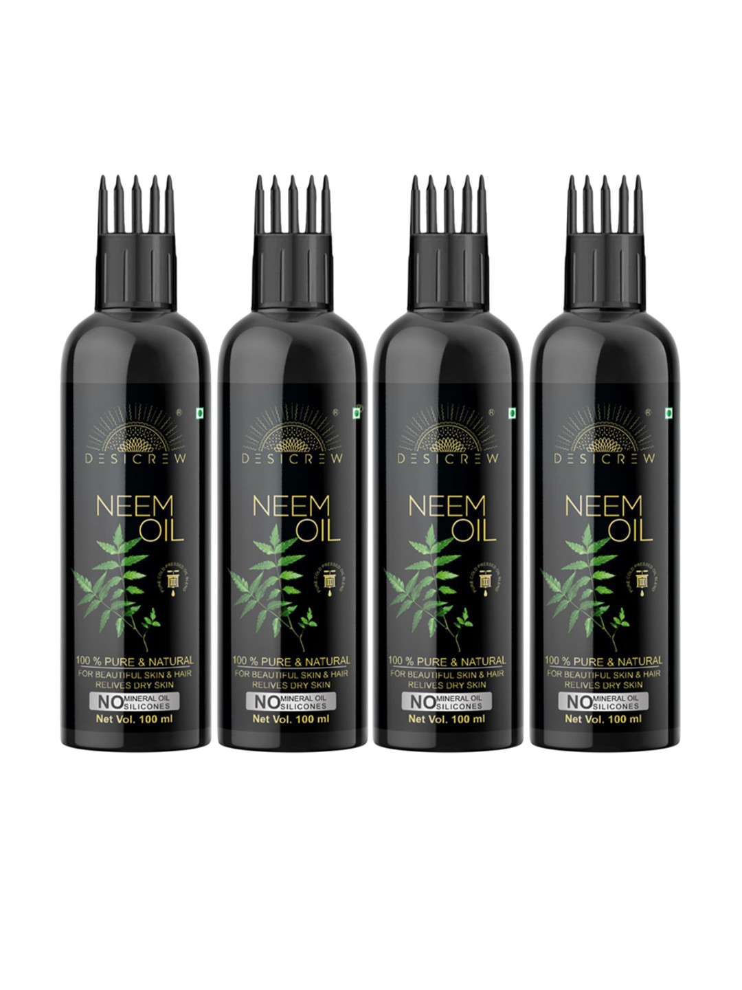 Desi Crew Set Of 4 100% Pure & Natural Neem Oil For Hair & Skin - 100 ml Each