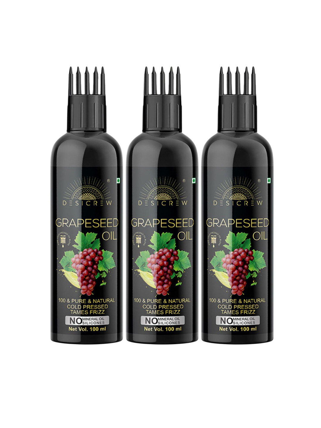 Desi Crew Set Of 3 100% Pure & Natural Grapeseed Oil For Hair & Skin - 100 ml Each