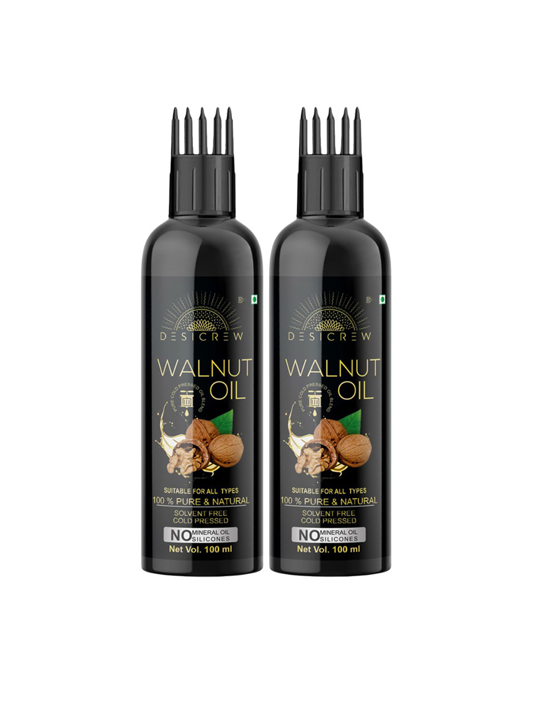 Desi Crew Set Of 2 100% Pure & Natural Walnut Oil For Hair & Skin - 100 ml Each