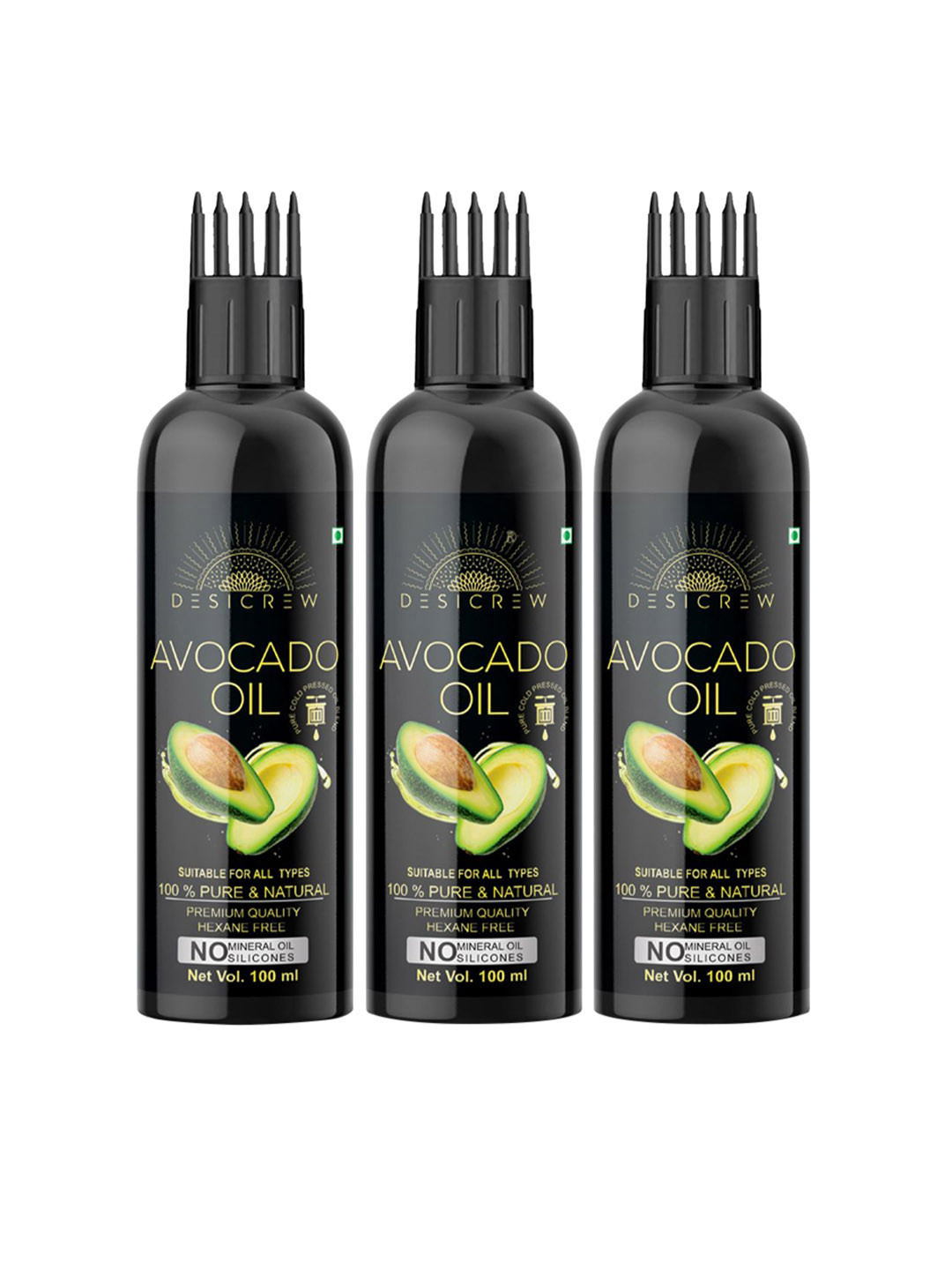 Desi Crew Set Of 3 100% Pure & Natural Avocado Oil For Hair & Skin - 100 ml Each