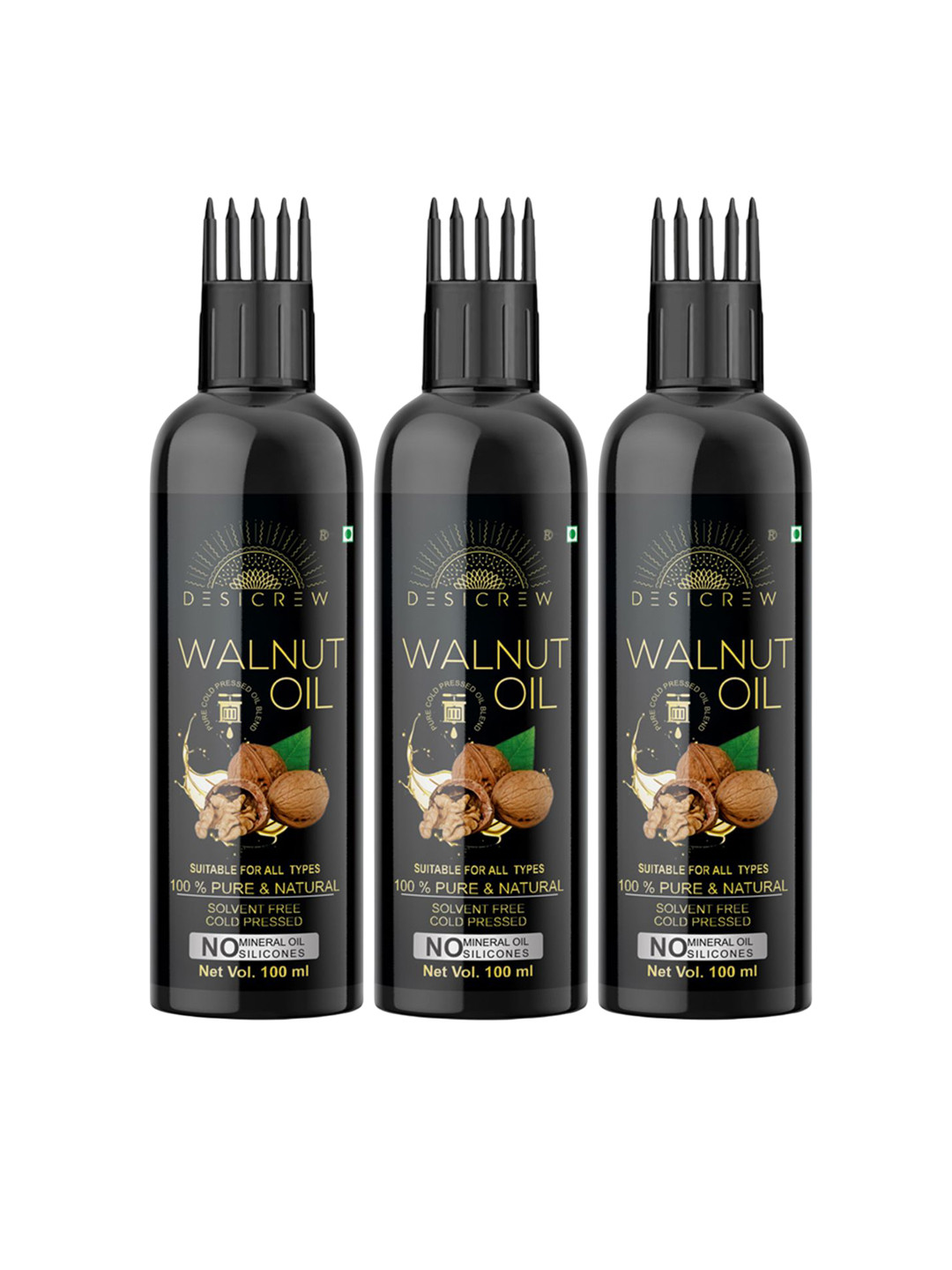 Desi Crew Set Of 3 100% Pure & Natural Walnut Massage Oil - 100 ml Each