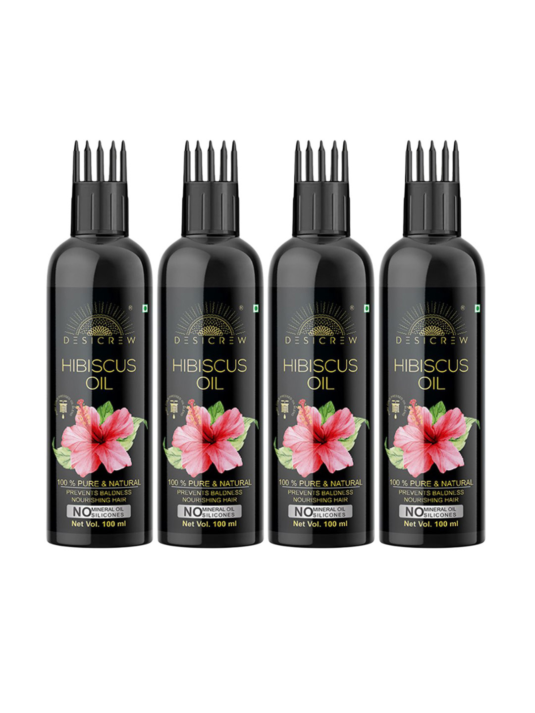 Desi Crew Set Of 4 Hibiscus Oil For Hair Growth - 100 ml Each