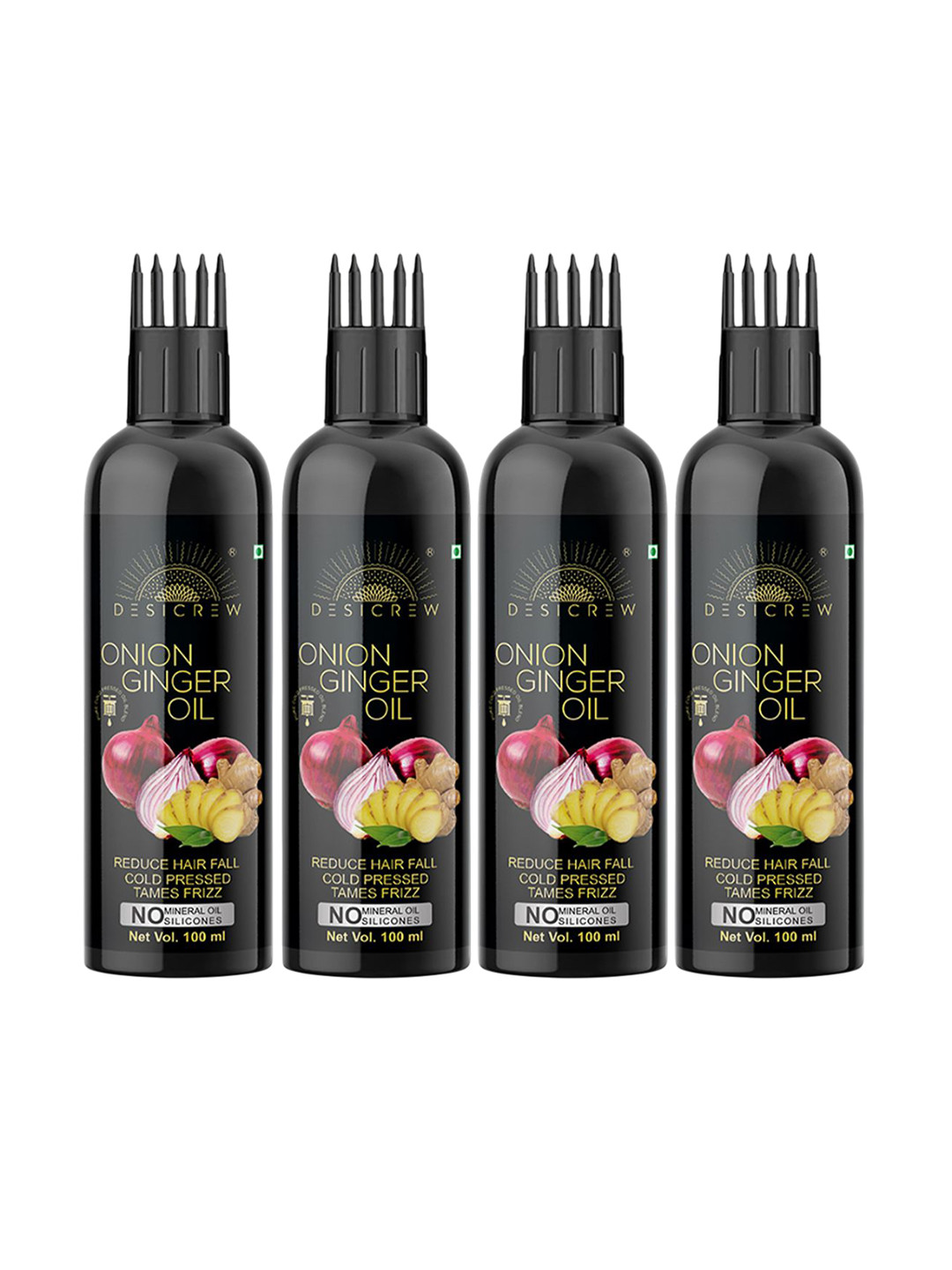 Desi Crew Set Of 4 100% Pure & Natural Onion Ginger Oil - 100 ml Each