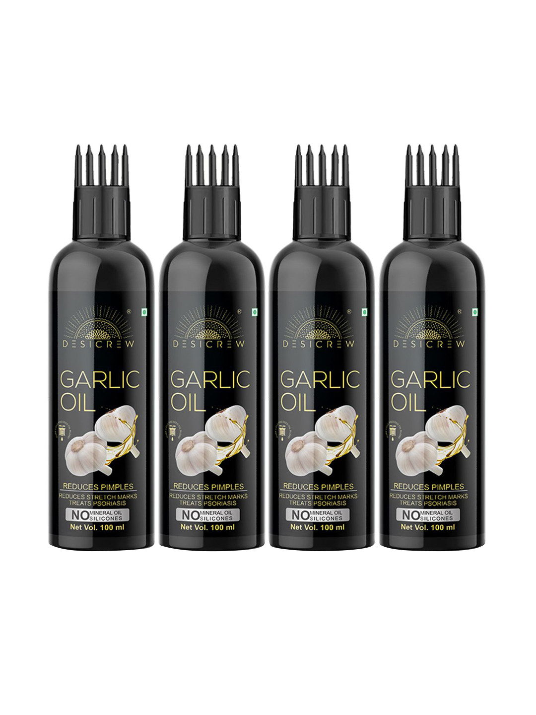 Desi Crew Set Of 4 100% Pure & Natural Garlic Oil - 100 ml Each