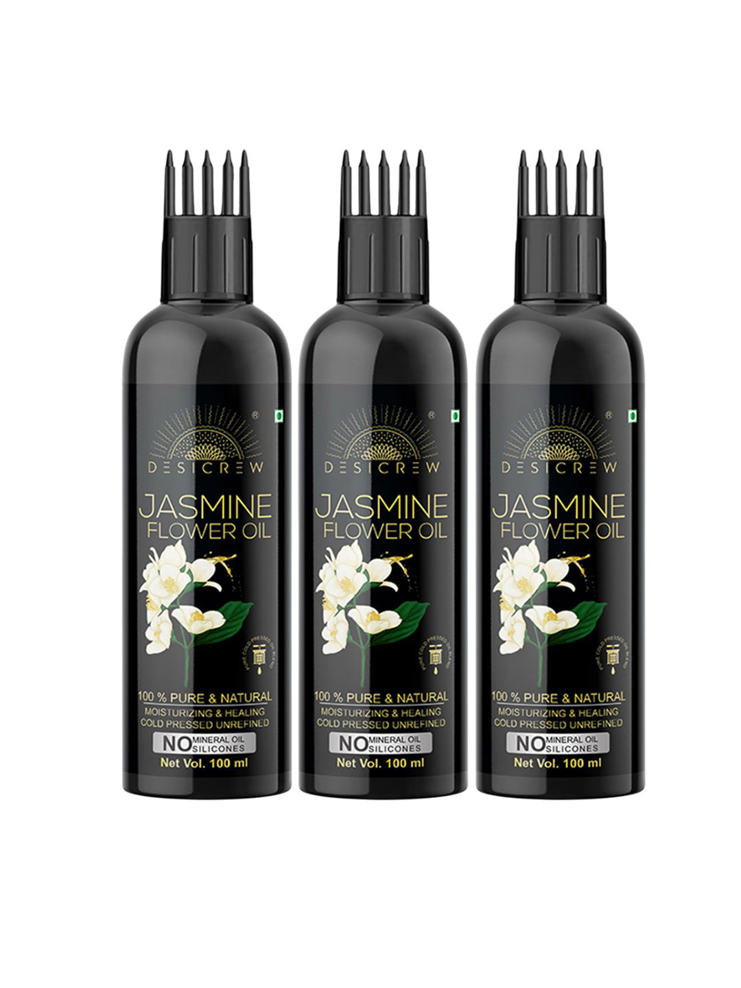 Desi Crew Set Of 3 100% Pure & Natural Jasmine Flower Oil For Hair & Skin - 100 ml Each