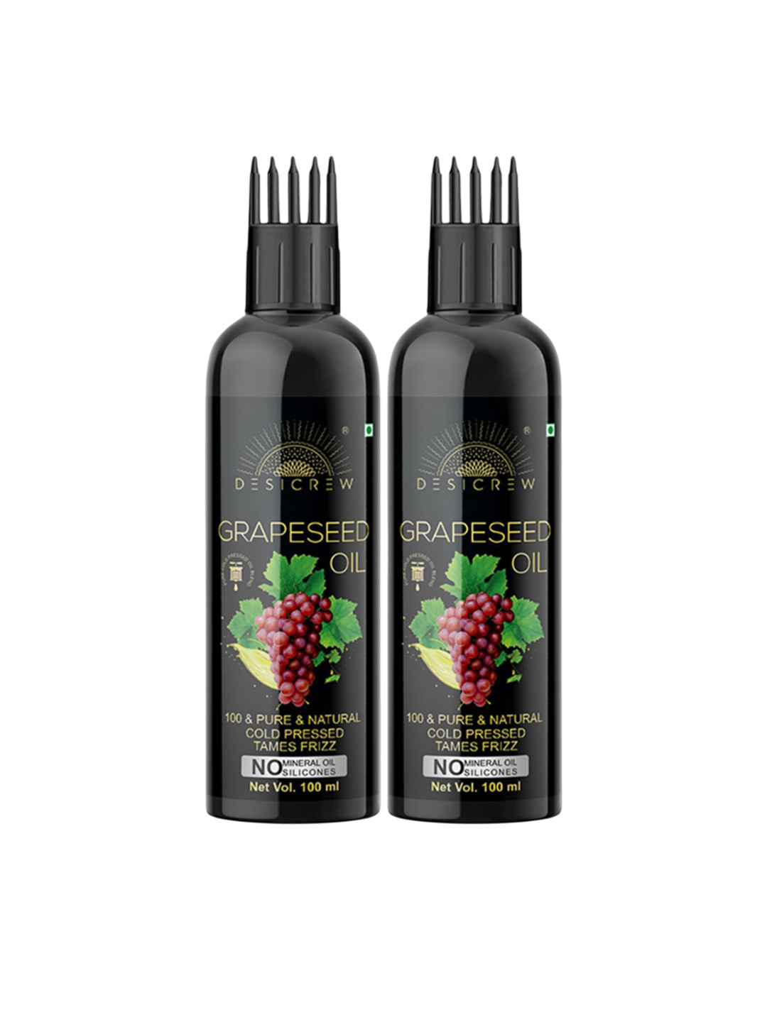 Desi Crew Set Of 2 100% Pure & Natural Grapeseed Oil For Hair & Skin - 100 ml Each