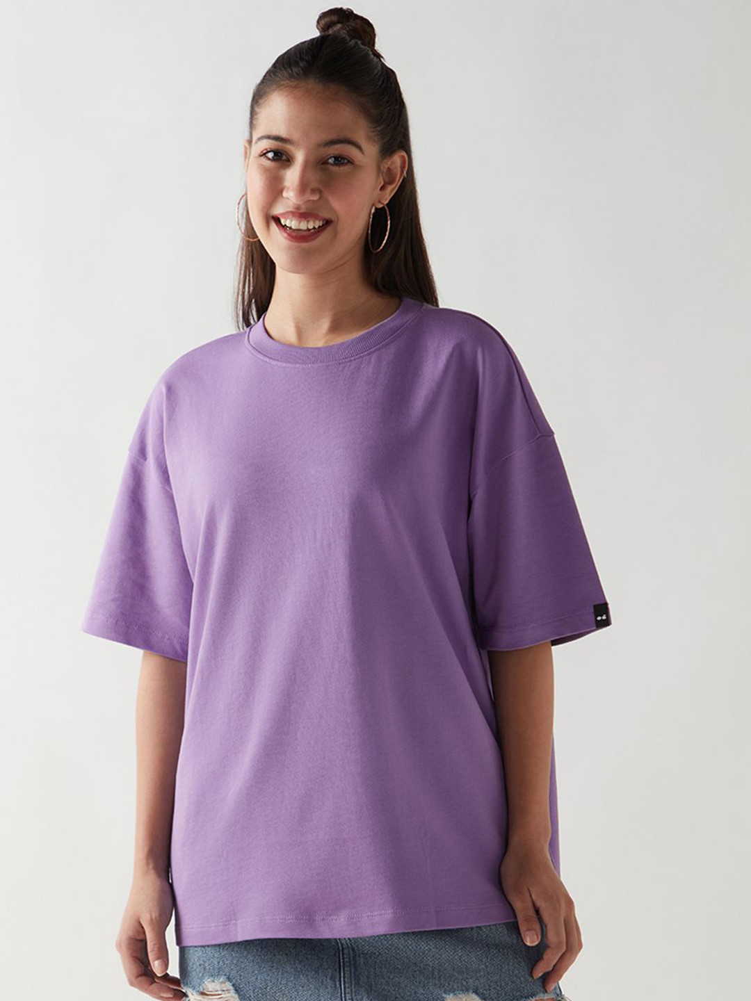 Bewakoof Heavy Duty Women Solid Round Neck Cotton Oversized T-shirt