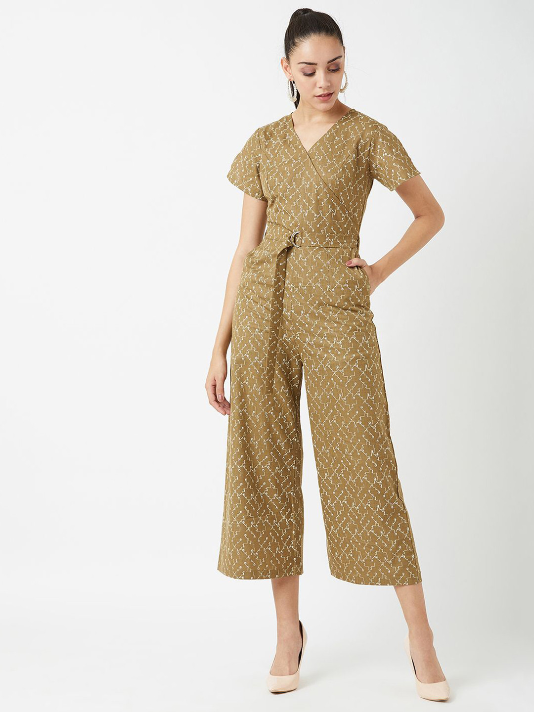 The Roadster Lifestyle Co Women Printed Aromatic Herb Gardens Belted Jumpsuit