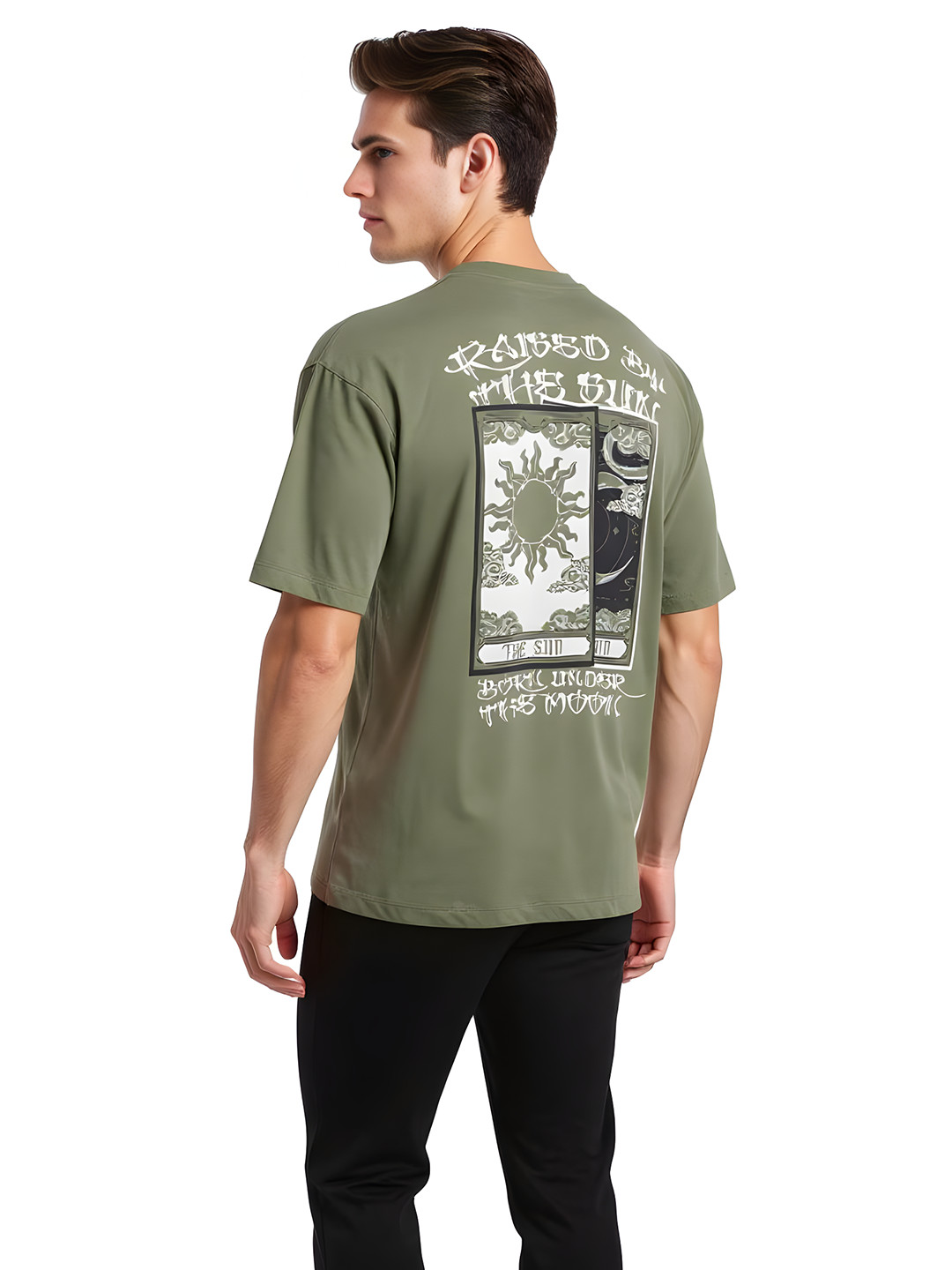 Olive Green Typography Oversized T-shirt