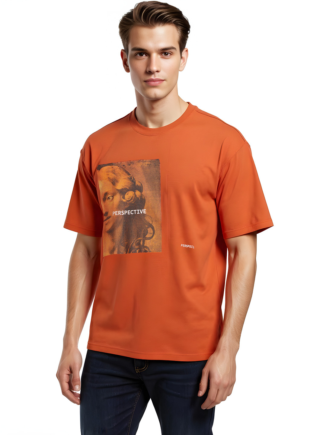 Orange Graphic Printed Relaxed Fit T-shirt