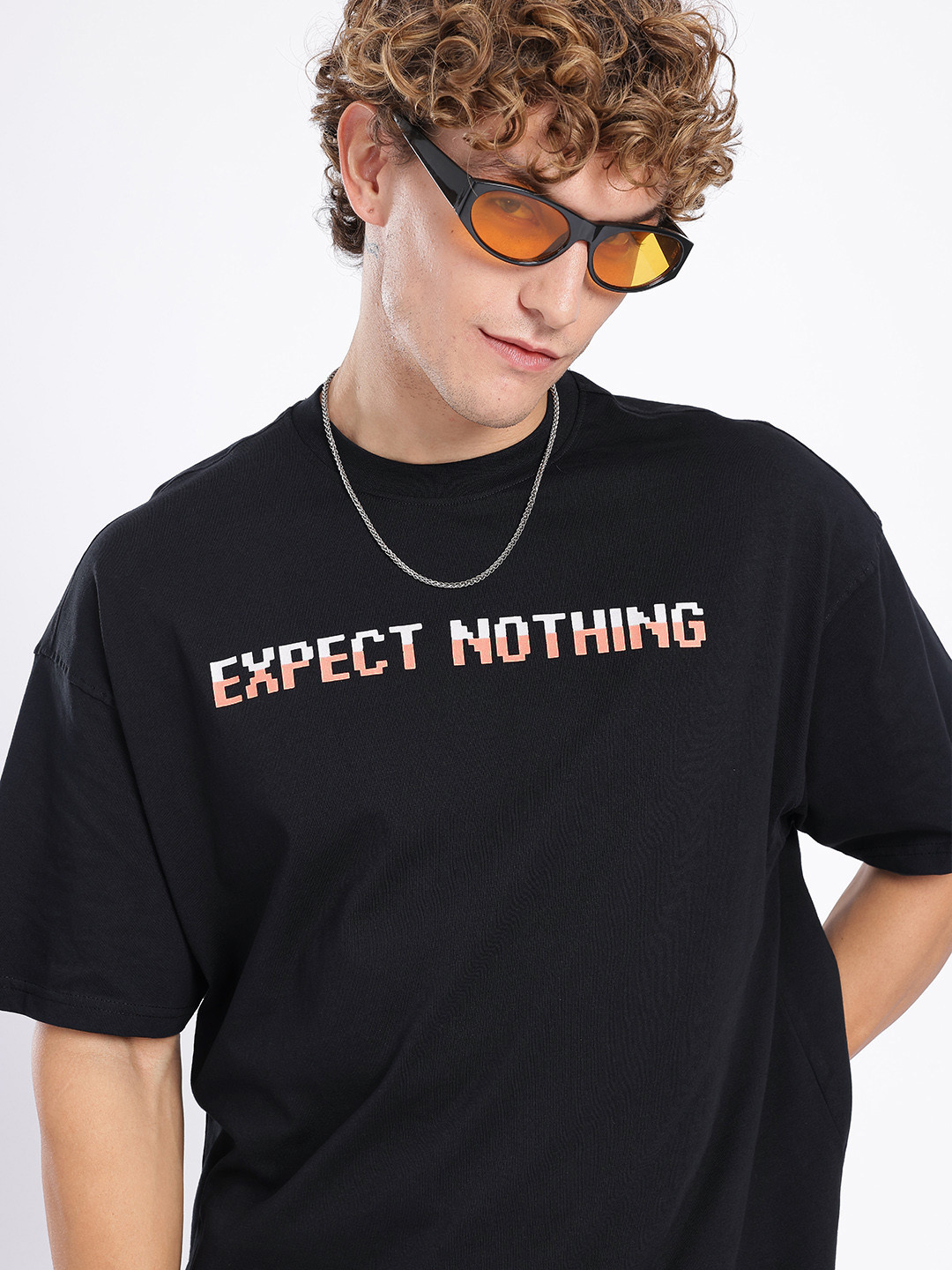 glitchez Typography Printed Super Oversized T-shirt