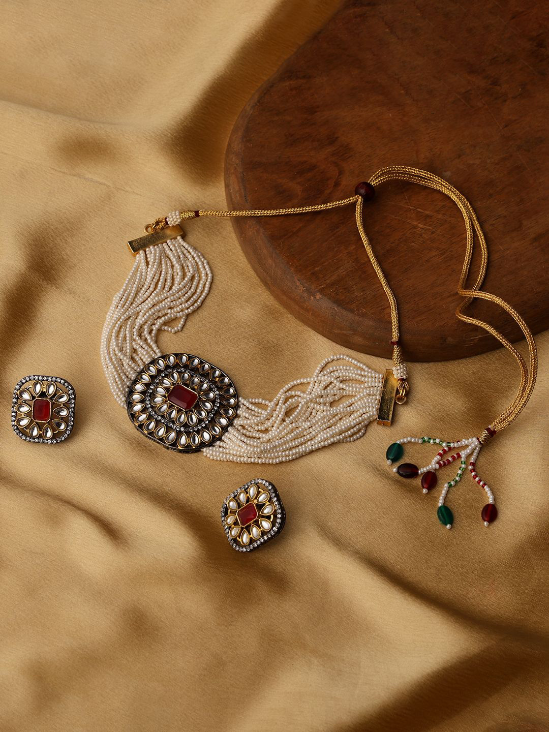 VENI 18k Gold-Plated Kundan-Studded & Beaded Jewellery Set