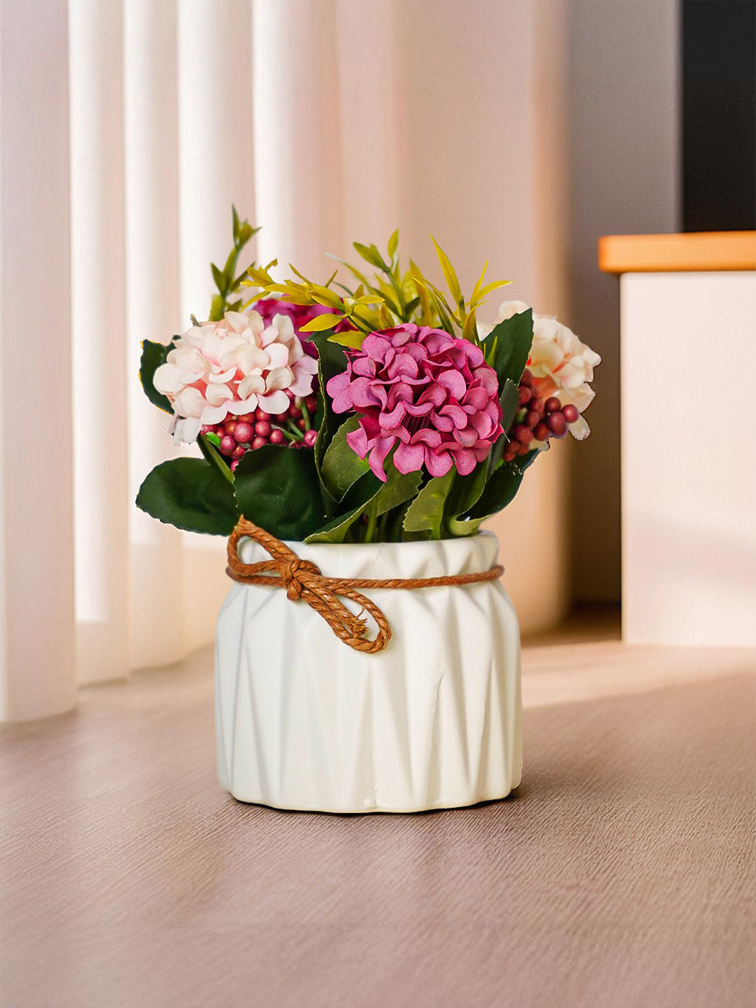 Nostrae by Ekhasa Purple Rose & Chrysanthemum Artificial Flower With Ceramic Vase