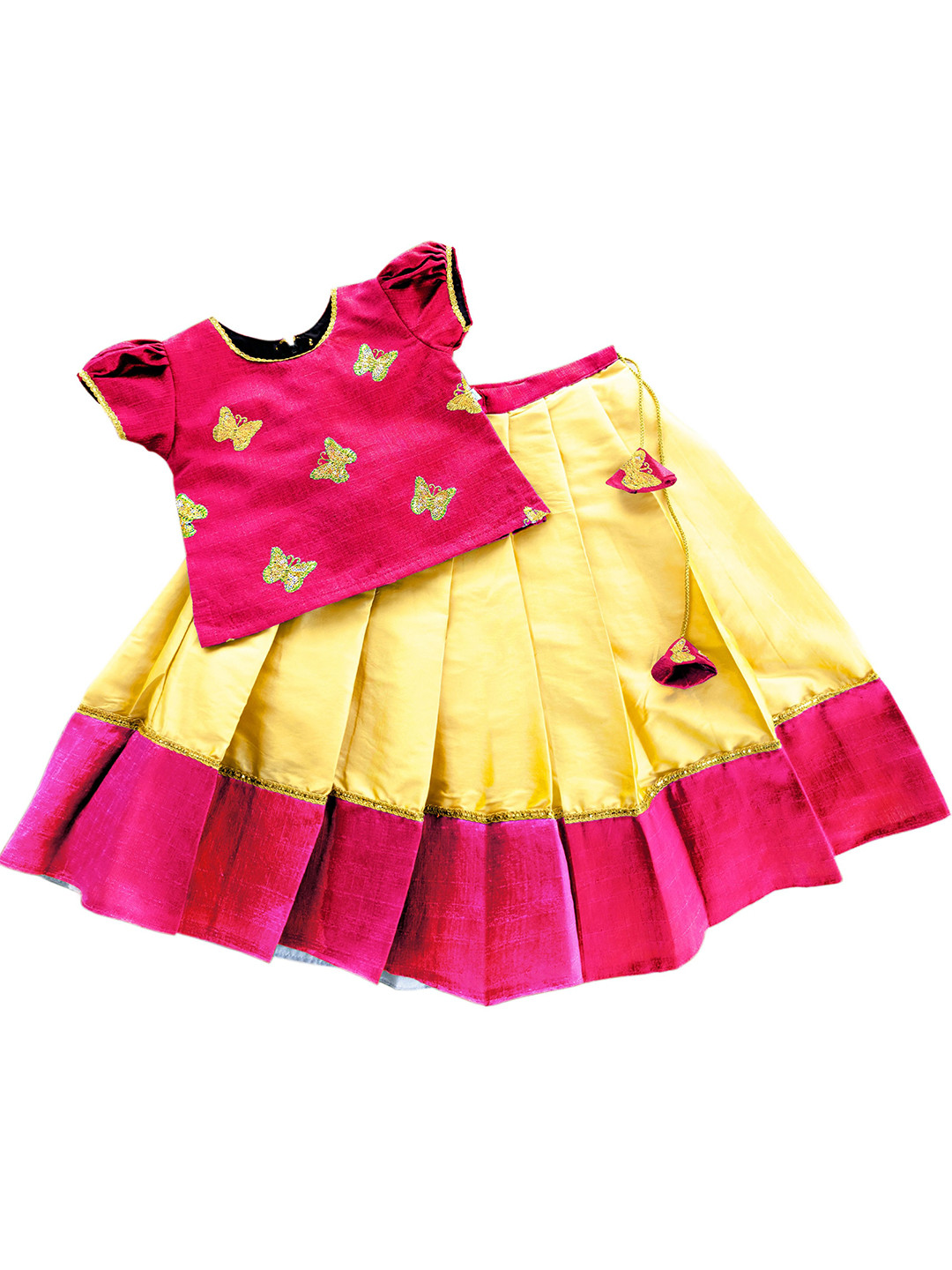 STANWELLS KIDS Girls Embroidered Sequinned Puffed Sleeves Ready to Wear Lehenga Choli