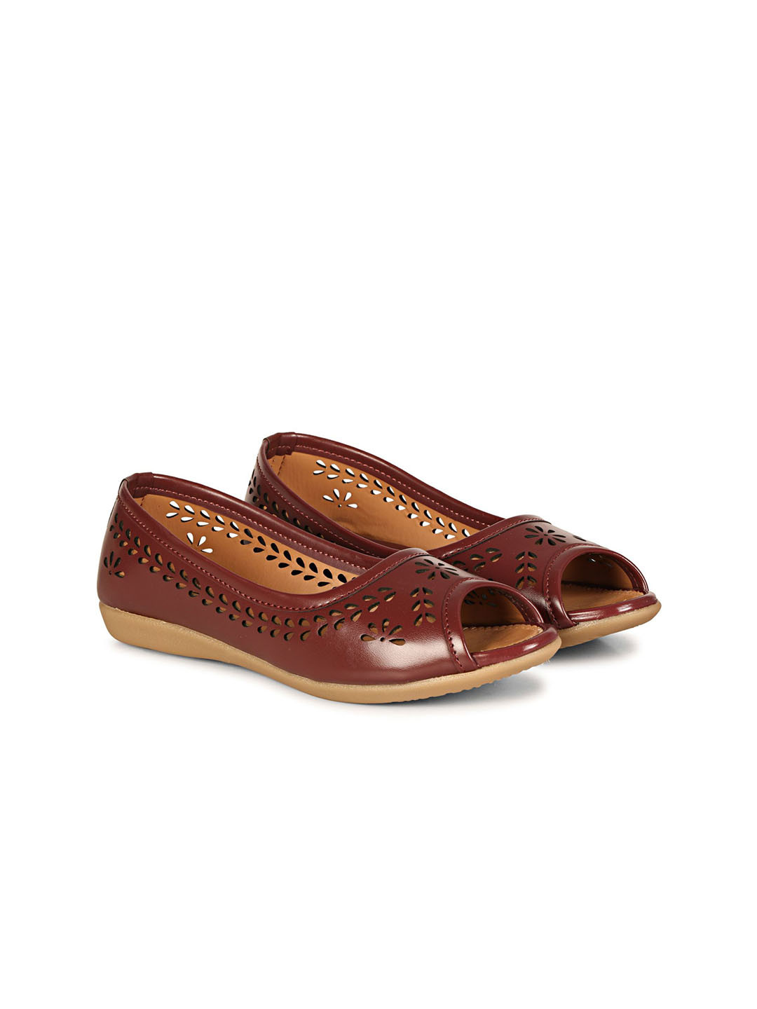 FOOTSHEZ Women Peep Toe Ballerinas With Laser Cuts