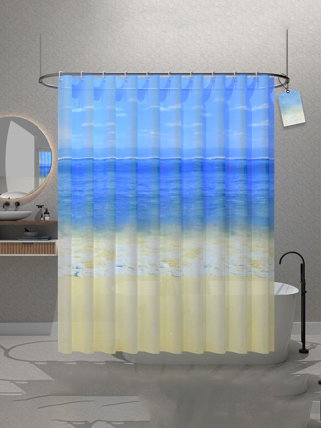 Kuber Industries Blue & Beige Printed Shower Curtains