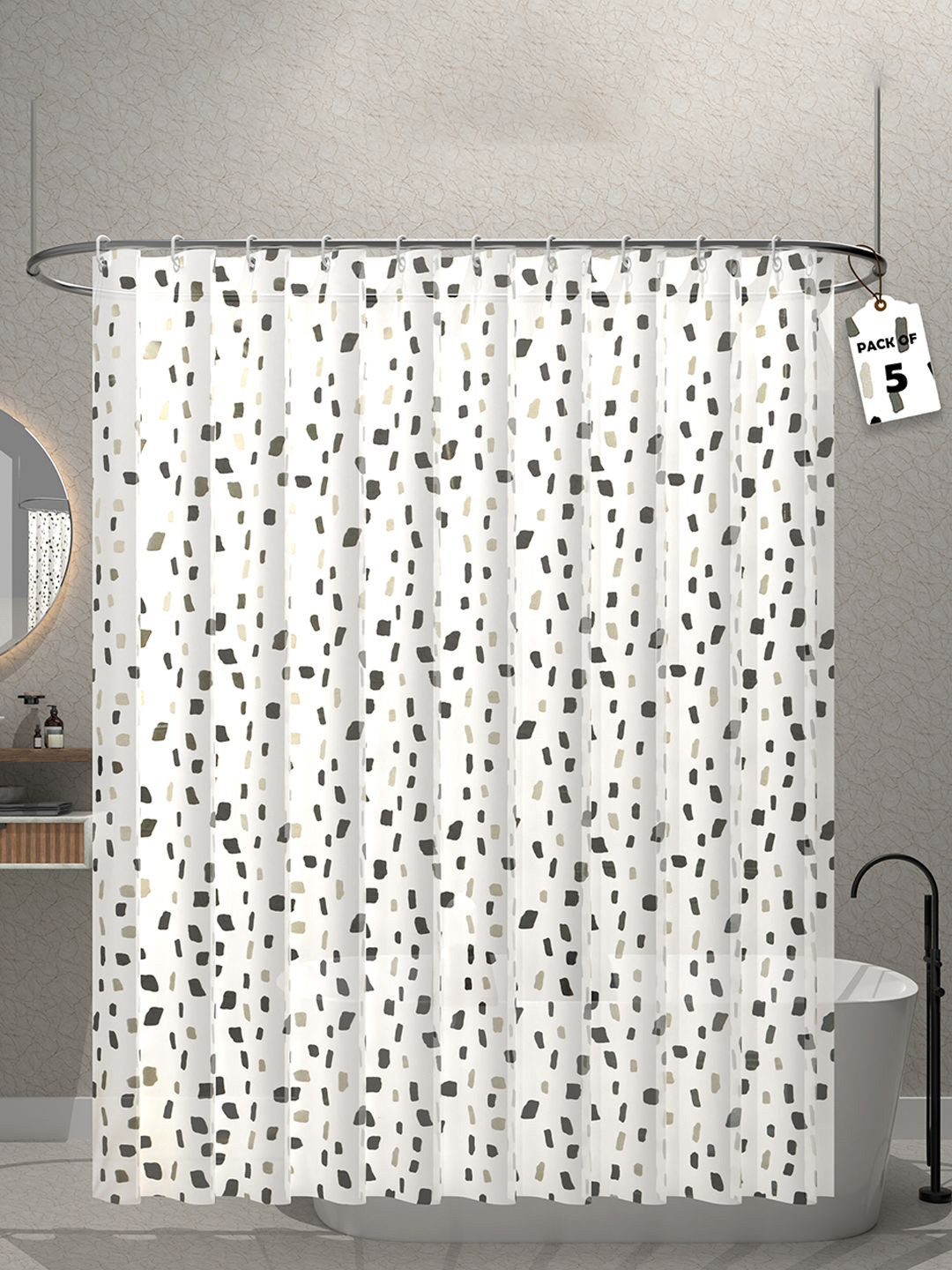 Kuber Industries White & Green 5-Pcs Leaf  Printed Quick Dry Shower Curtains With 12 Rings