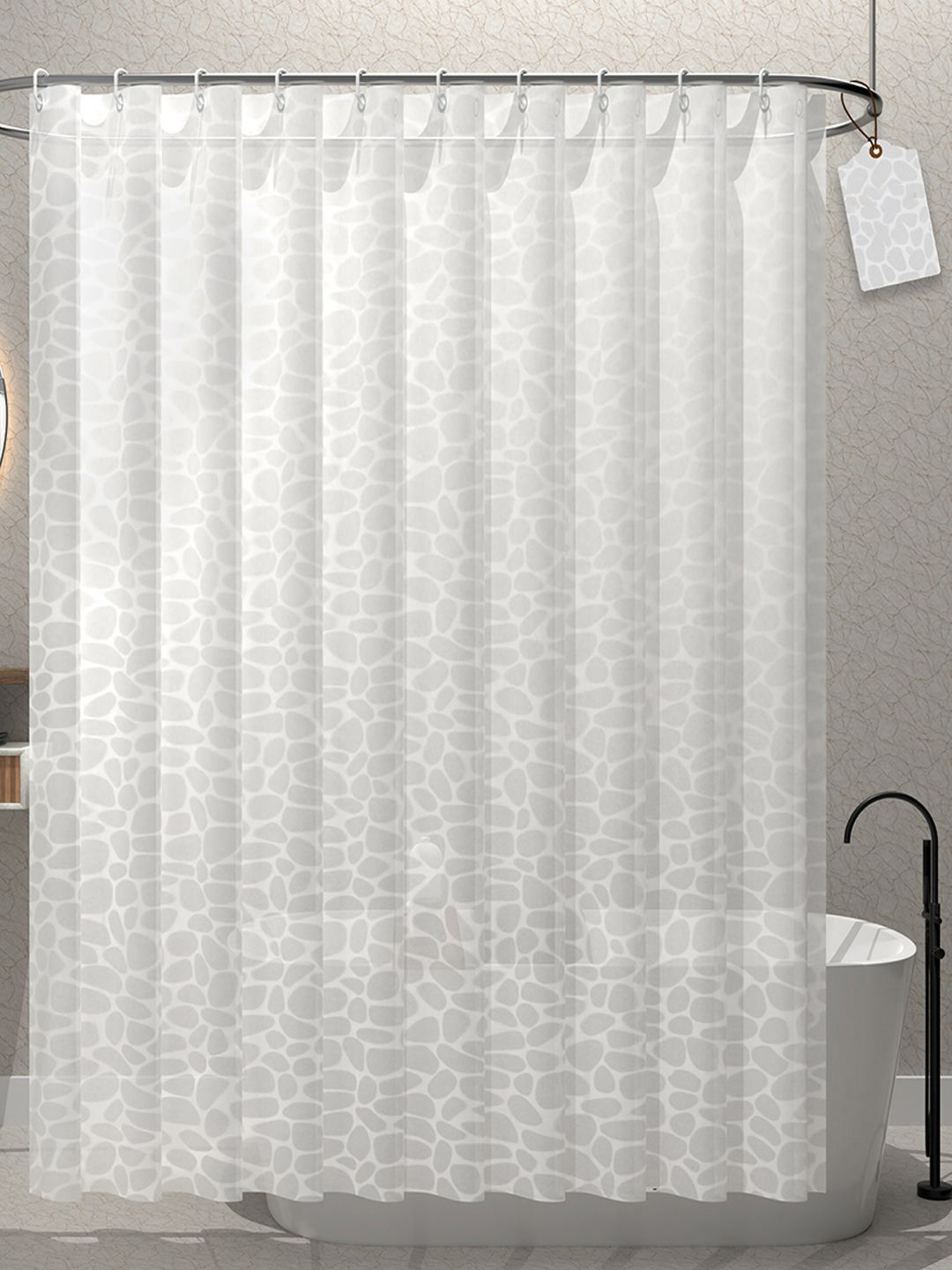 Kuber Industries Grey & White 2-Pcs Circle Printed Quick Dry Shower Curtains With 12 Rings