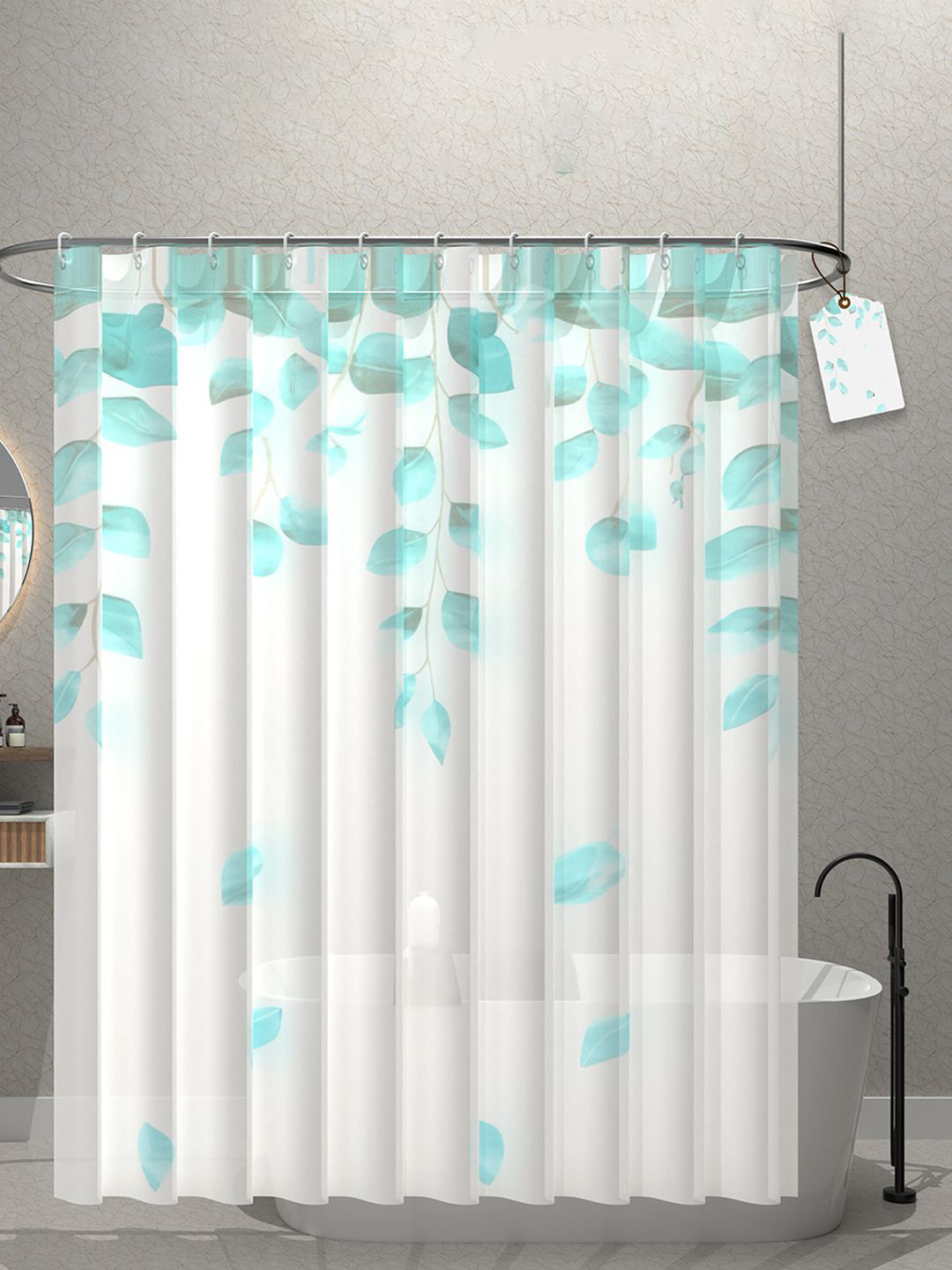 Kuber Industries White & Blue 2 Pieces Printed Durable Shower Curtains