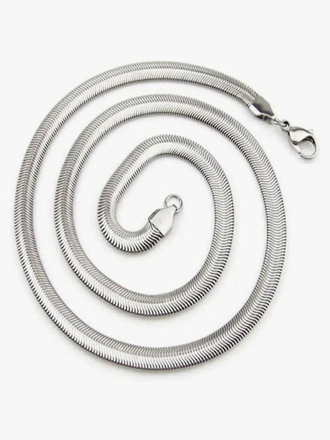 V FASHION JEWELLERY Unisex Silver-Plated Flat Snake Stainless Steel Minimal Chain