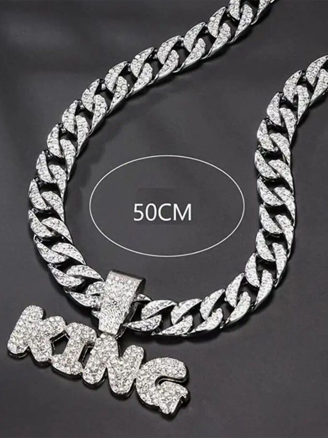 V FASHION JEWELLERY Men Sterling Silver Plated CZ Stone Studded Pendant Chain