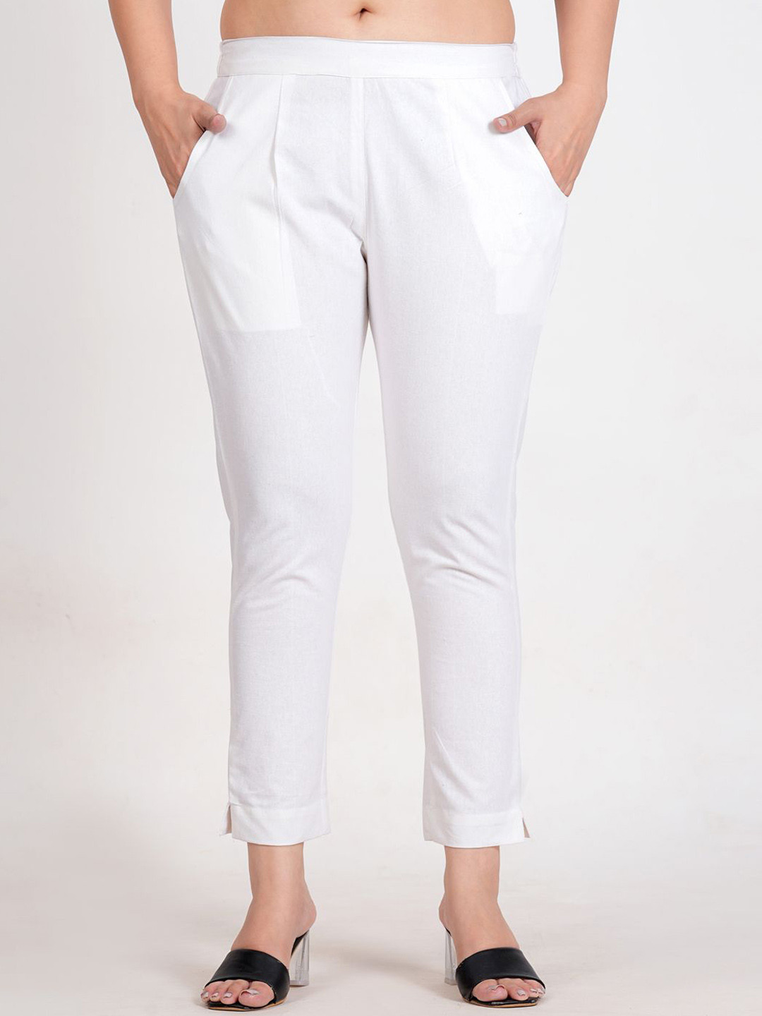 MAST KALANDAR Women Low-Rise Flat-Front Crop Cigarette Trousers