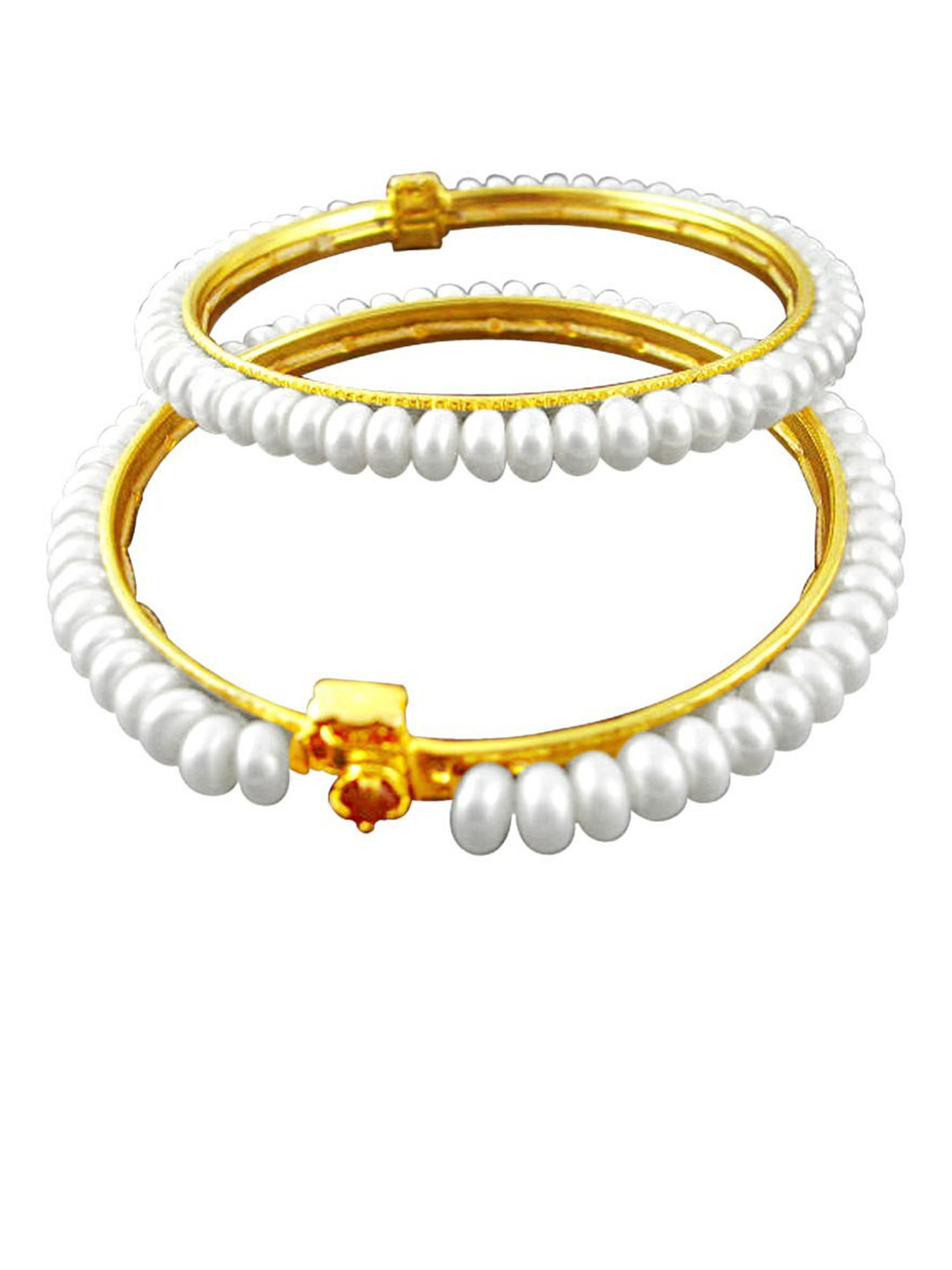 Sri Jagdamba Pearls Dealer Set Of 2 Gold-Plated Pearls Bangles