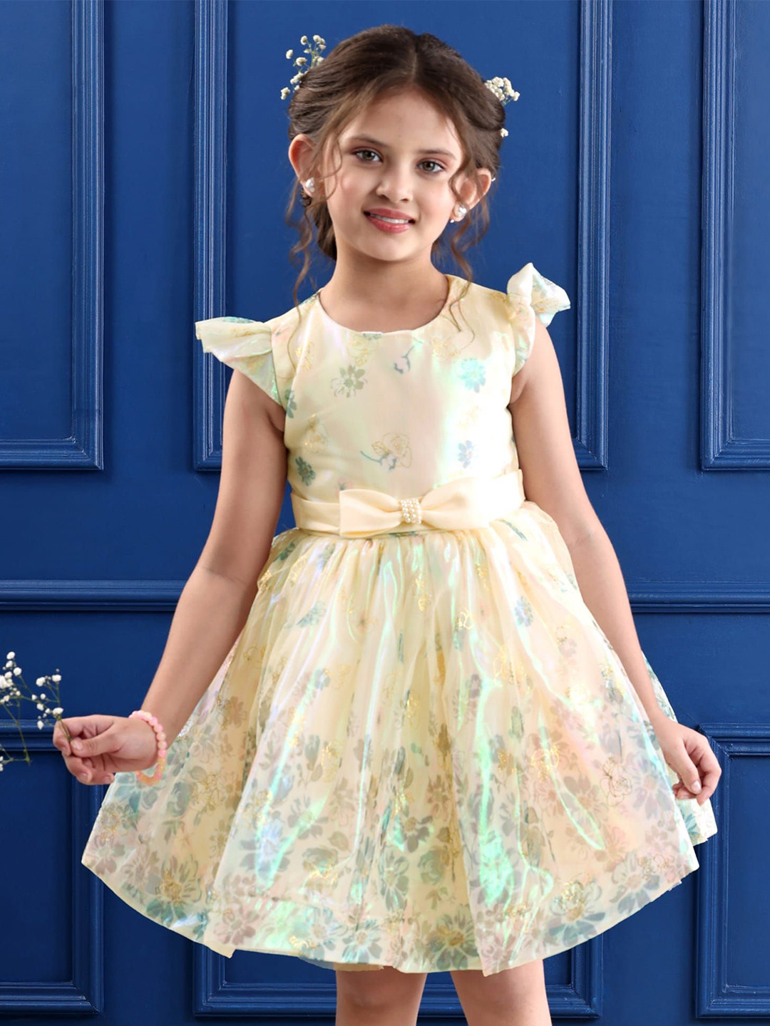 Mark & Mia Girls Floral Printed Cap Sleeves Fit and Flare Dress