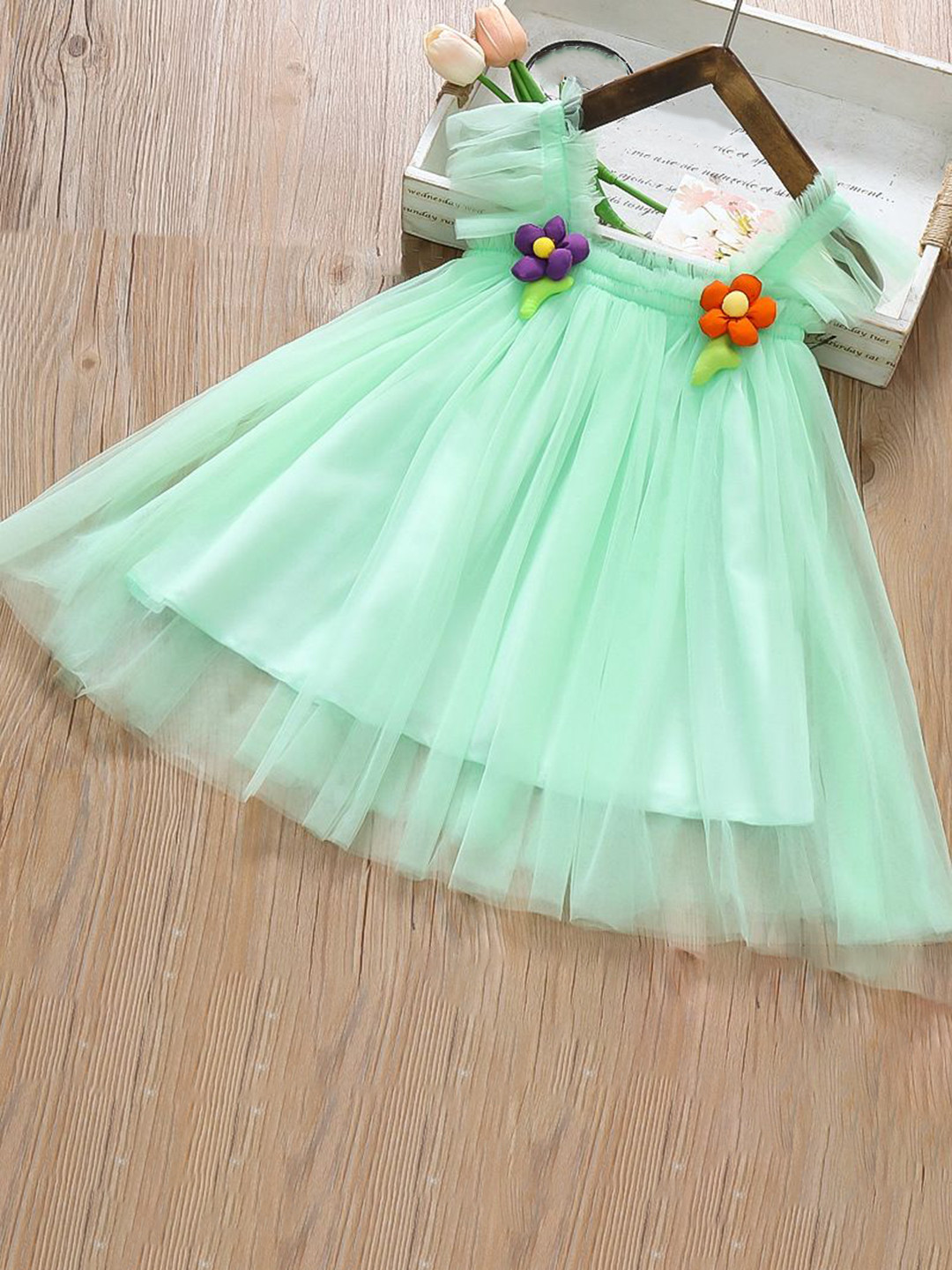 YK Girls Empire Cotton Dress With Applique Details